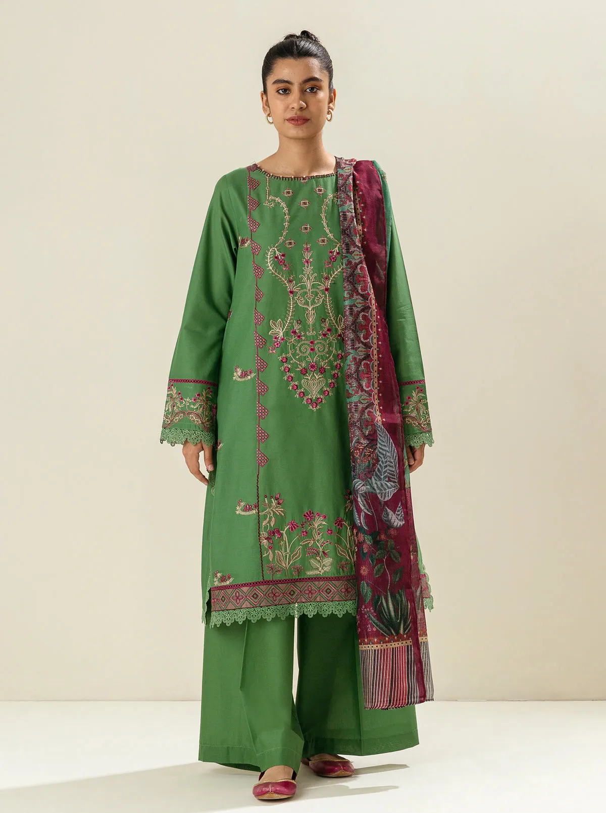 3 PIECE - EMBROIDERED LAWN SUIT - GREEN QUIETNESS
