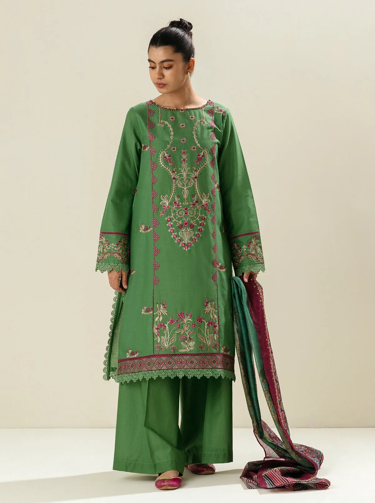 3 PIECE - EMBROIDERED LAWN SUIT - GREEN QUIETNESS