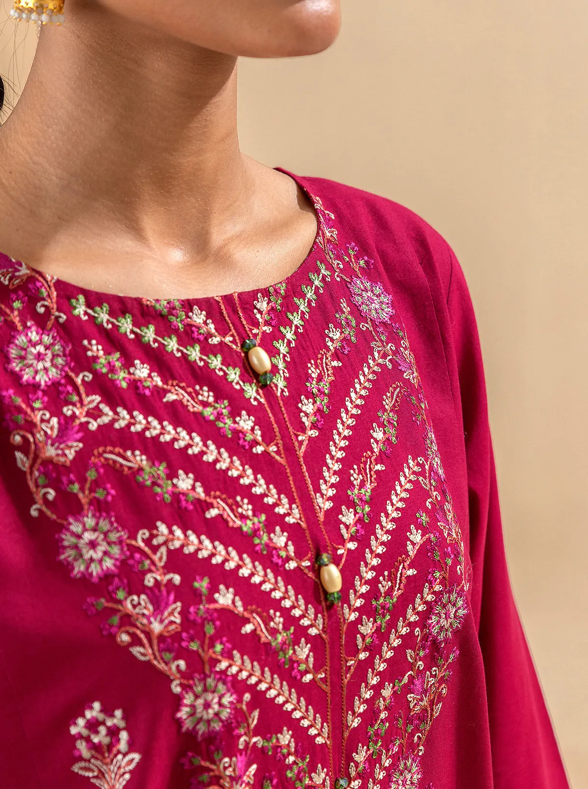 3 PIECE EMBROIDERED LAWN SUIT-RASPBERRY COULIS (UNSTITCHED)