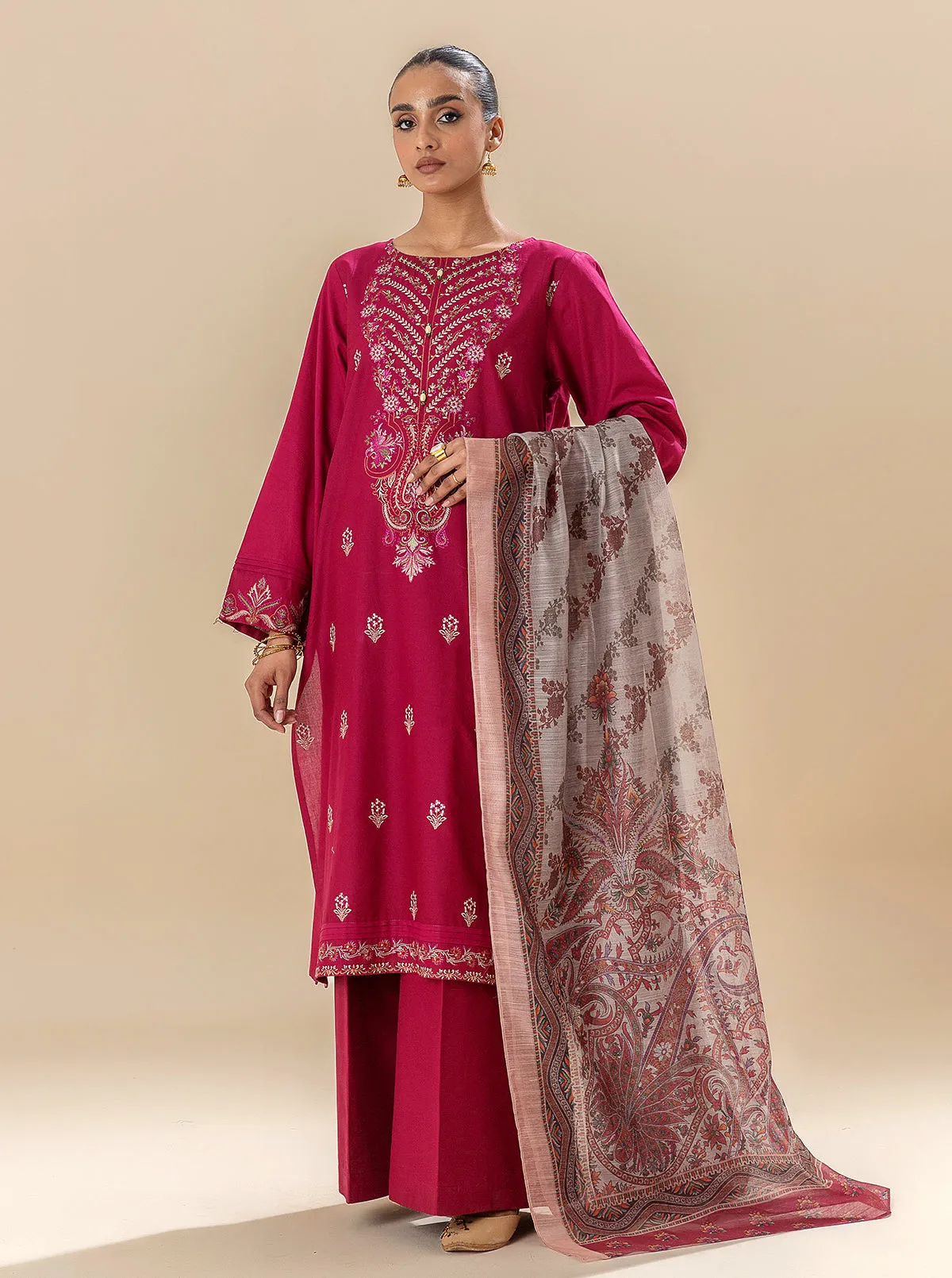 3 PIECE EMBROIDERED LAWN SUIT-RASPBERRY COULIS (UNSTITCHED)