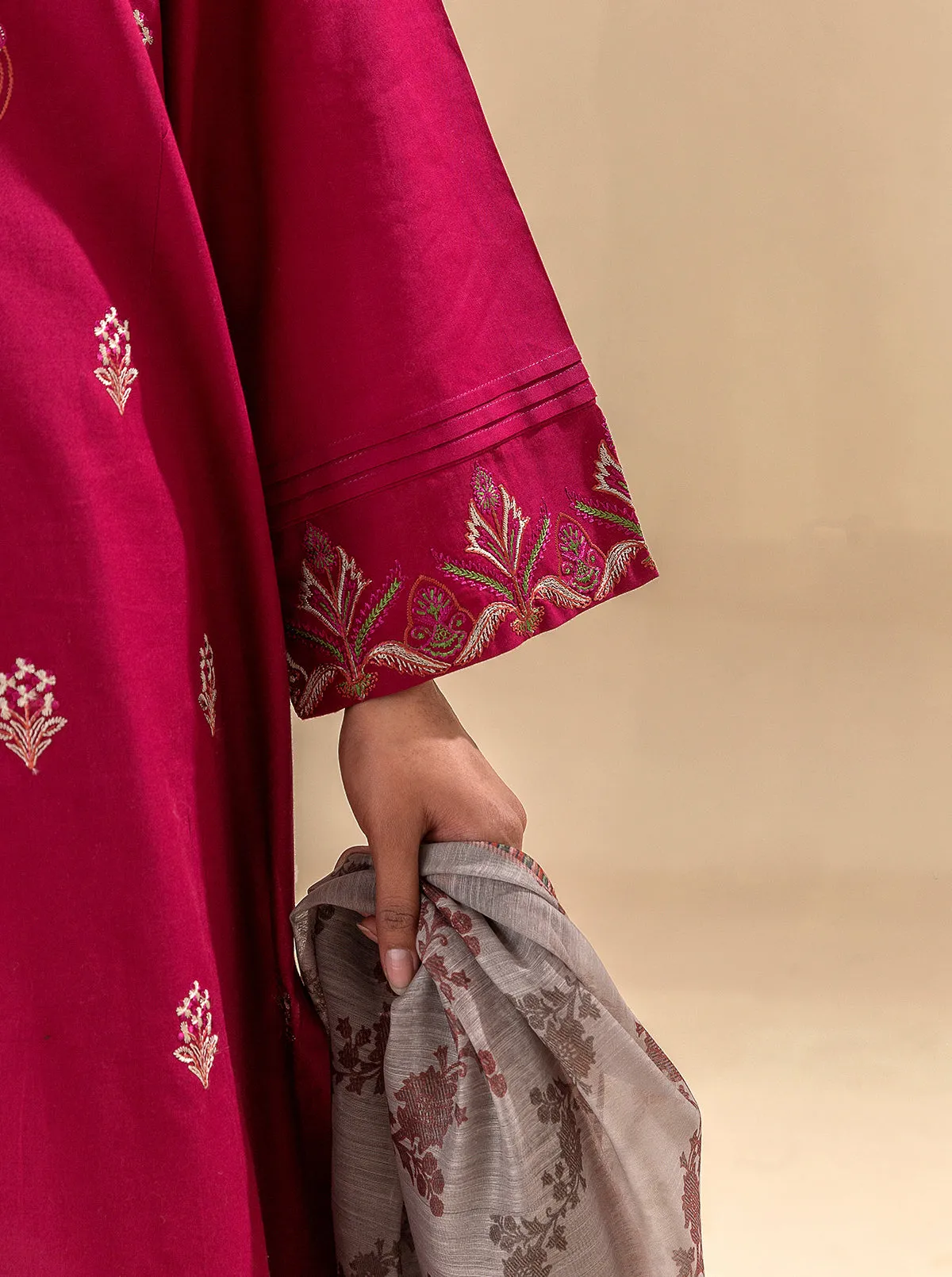 3 PIECE EMBROIDERED LAWN SUIT-RASPBERRY COULIS (UNSTITCHED)