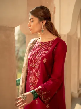3 PIECE EMBROIDERED LAWN SUIT-RASPBERRY COULIS (UNSTITCHED)
