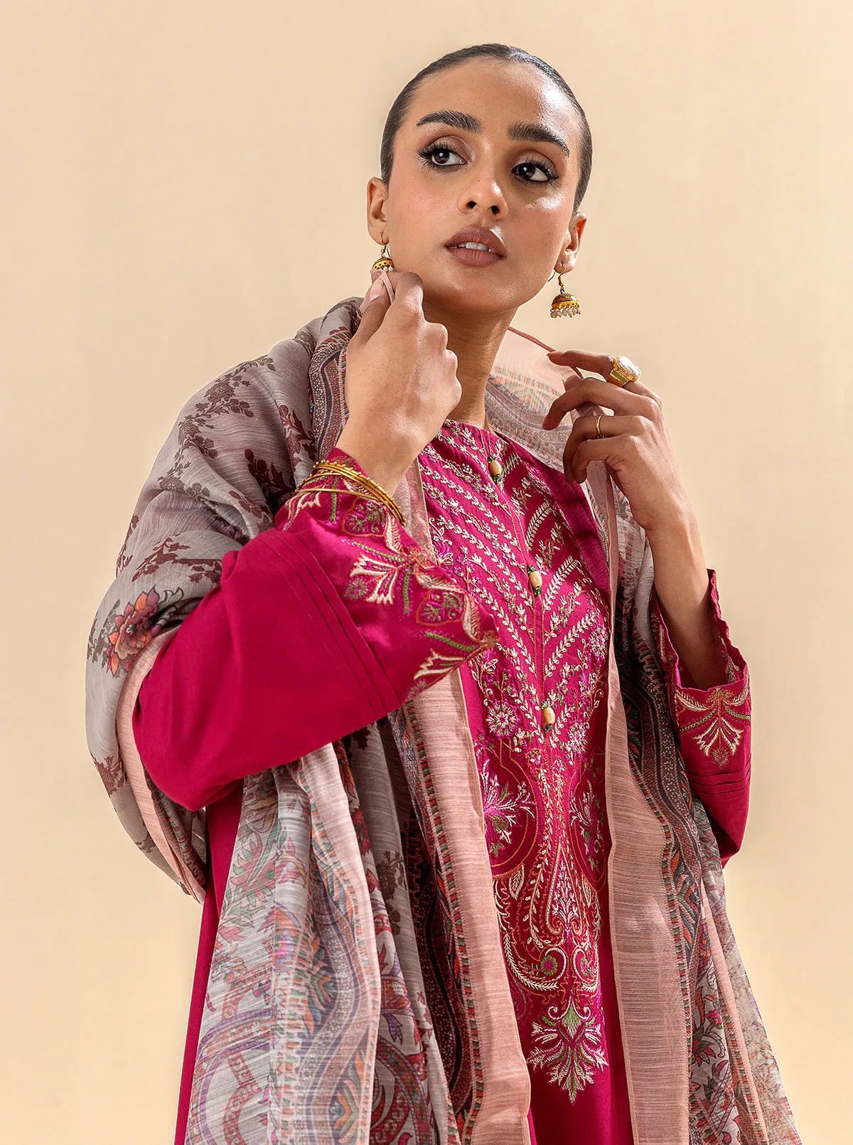 3 PIECE EMBROIDERED LAWN SUIT-RASPBERRY COULIS (UNSTITCHED)
