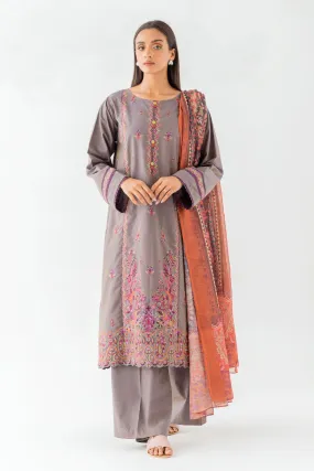 3 PIECE - EMBROIDERED TWO TONE SUIT - DUSTY FIELD (UNSTITCHED)