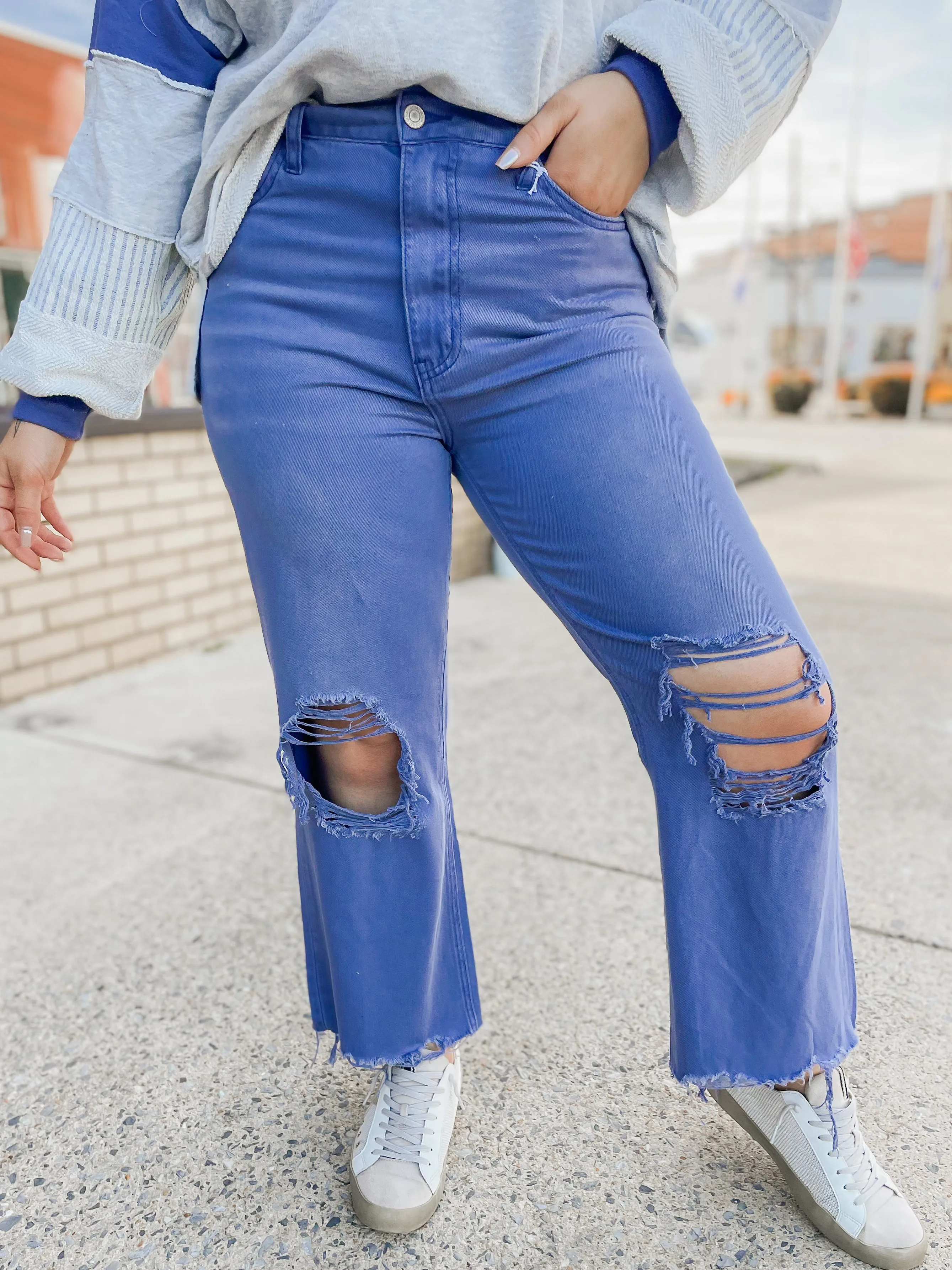 90's Baby Blue Vintage Crop Flares