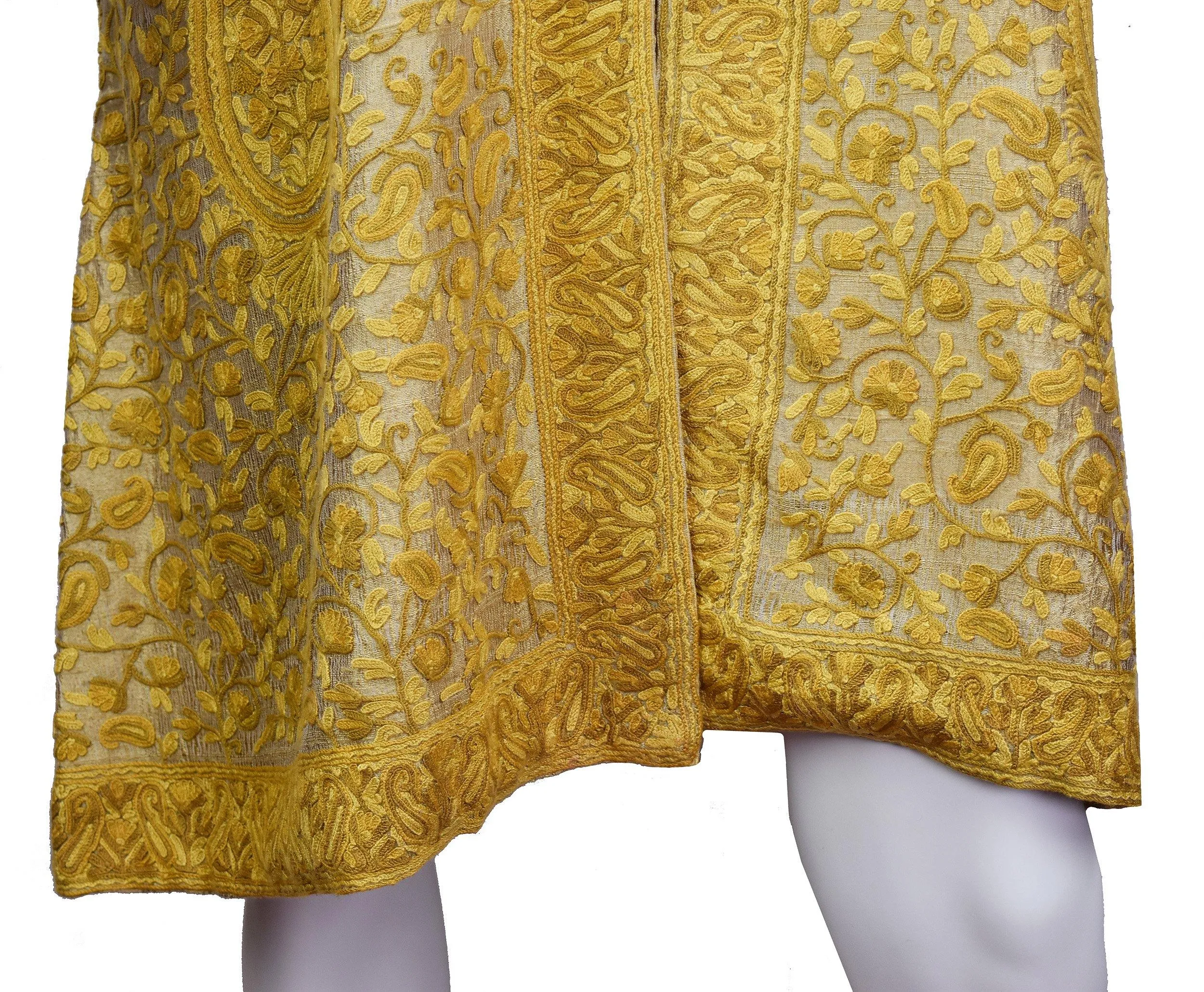 Arete Silk Jacket Dinner Paisley Beige Tan Evening Dress Coat Hand Embroidered Kashmir