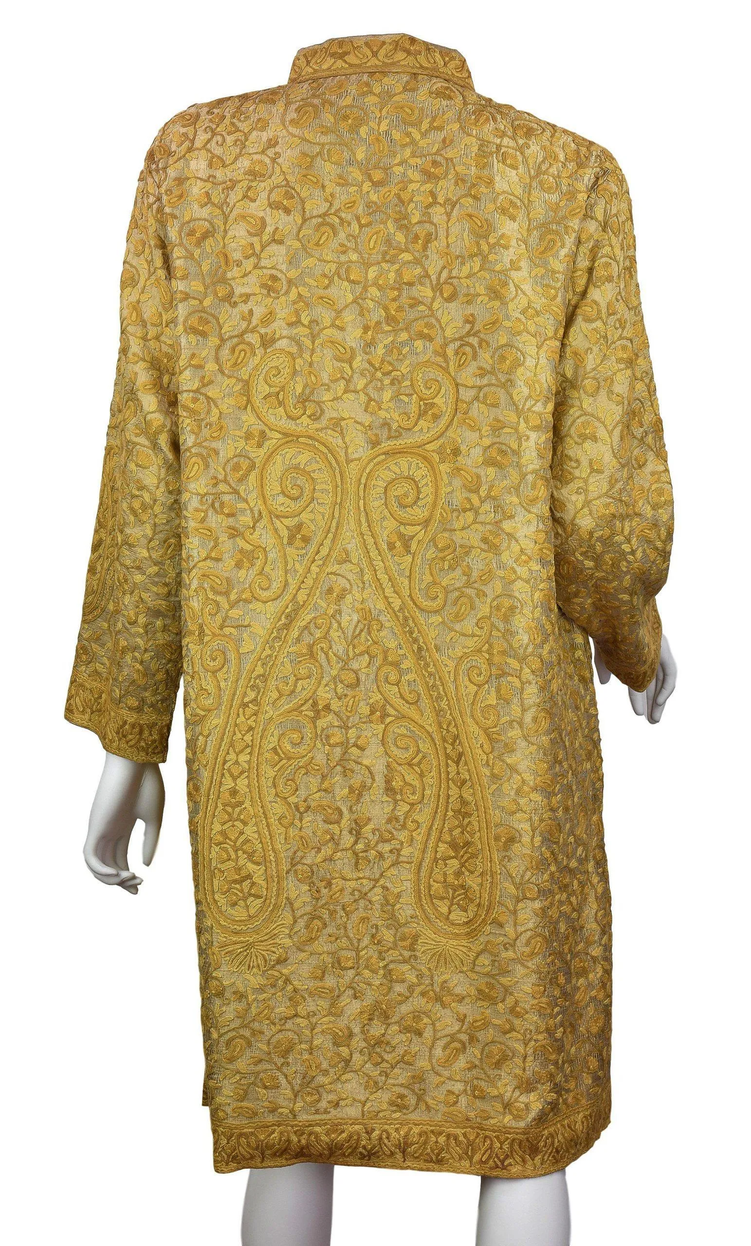 Arete Silk Jacket Dinner Paisley Beige Tan Evening Dress Coat Hand Embroidered Kashmir