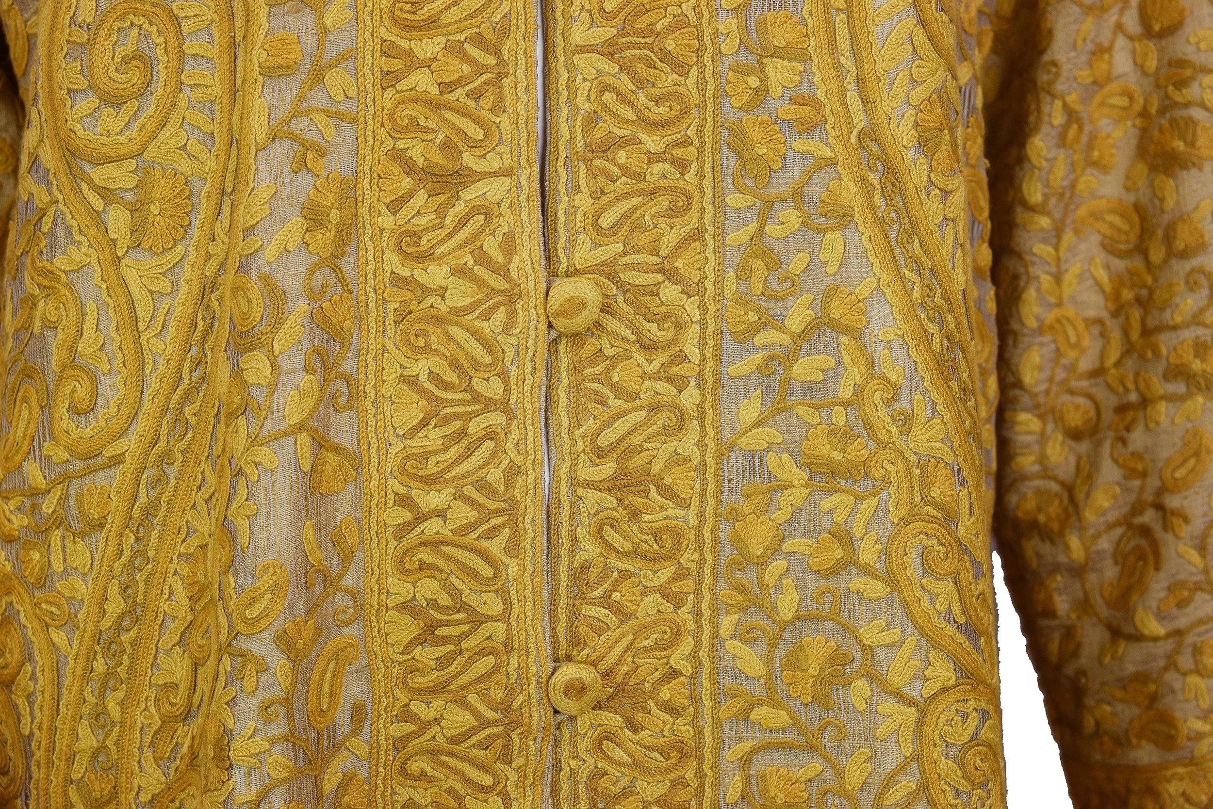 Arete Silk Jacket Dinner Paisley Beige Tan Evening Dress Coat Hand Embroidered Kashmir