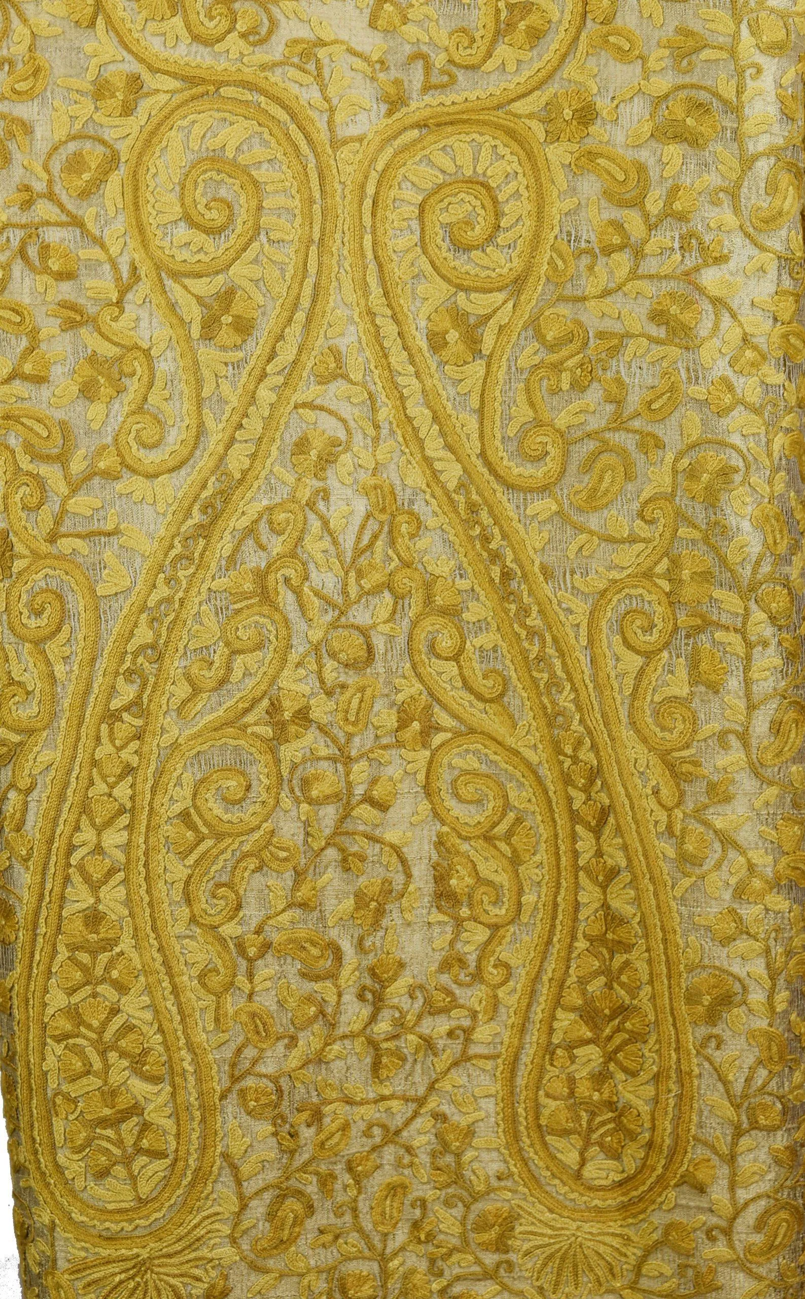 Arete Silk Jacket Dinner Paisley Beige Tan Evening Dress Coat Hand Embroidered Kashmir