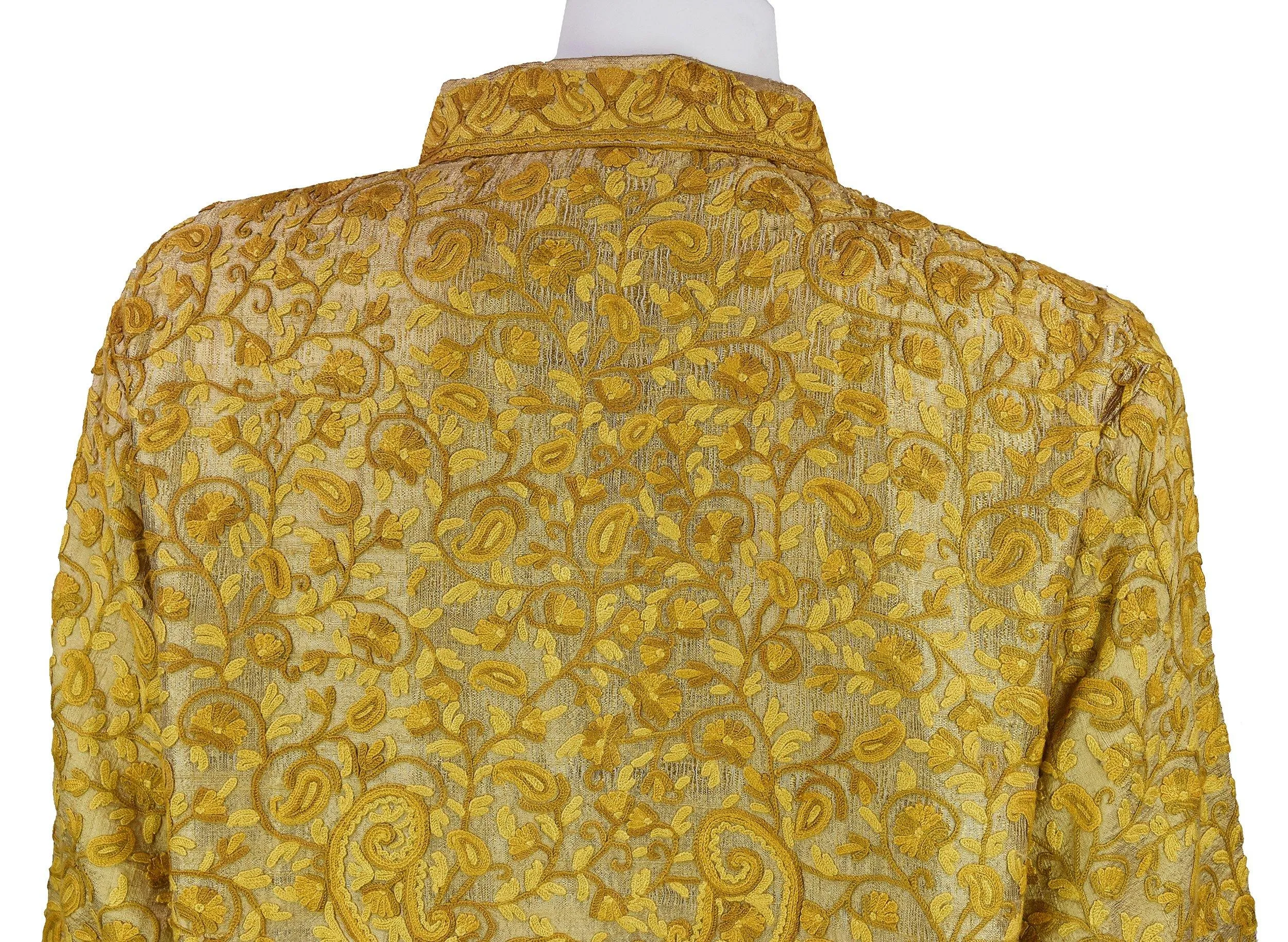 Arete Silk Jacket Dinner Paisley Beige Tan Evening Dress Coat Hand Embroidered Kashmir