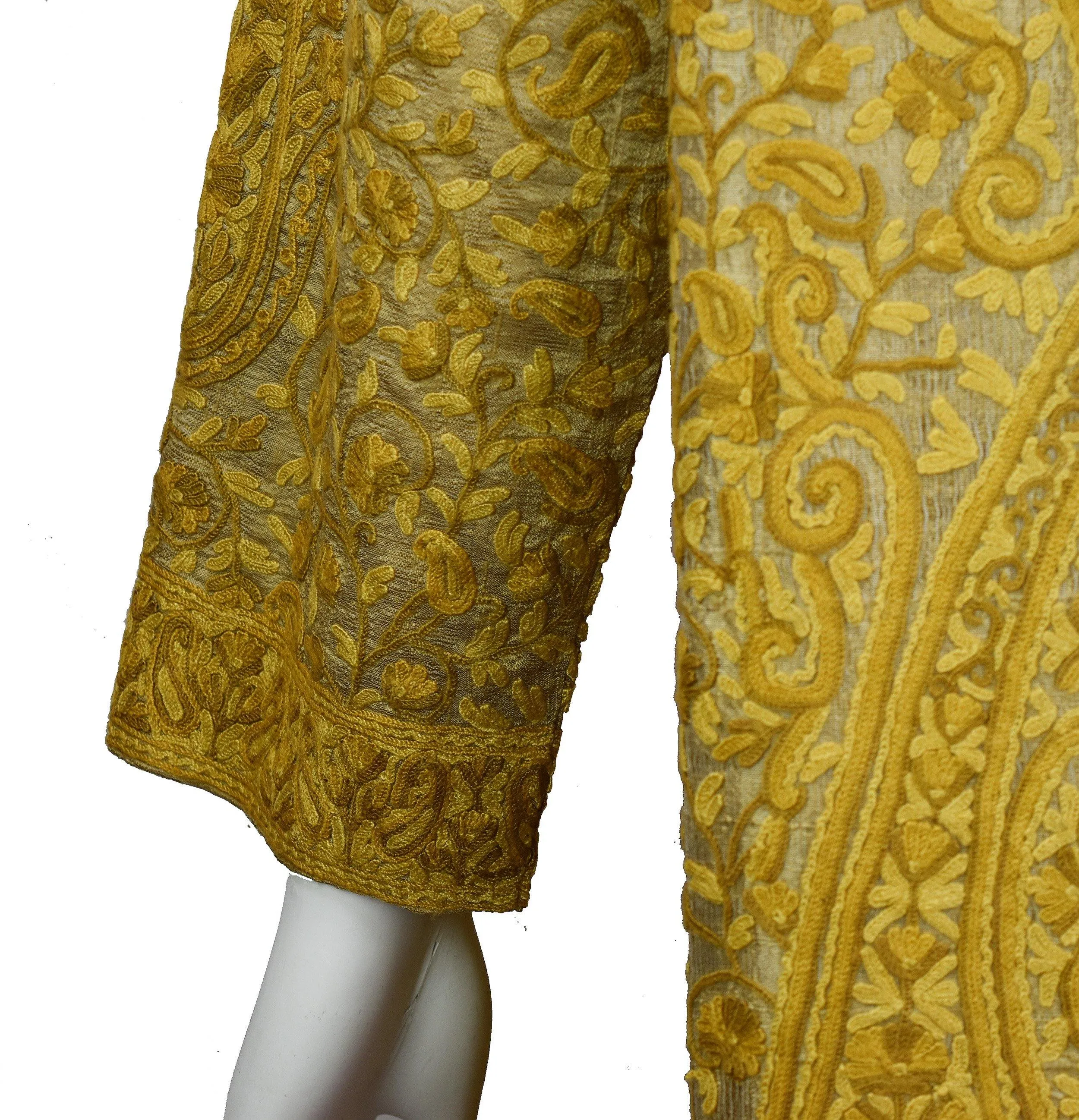 Arete Silk Jacket Dinner Paisley Beige Tan Evening Dress Coat Hand Embroidered Kashmir