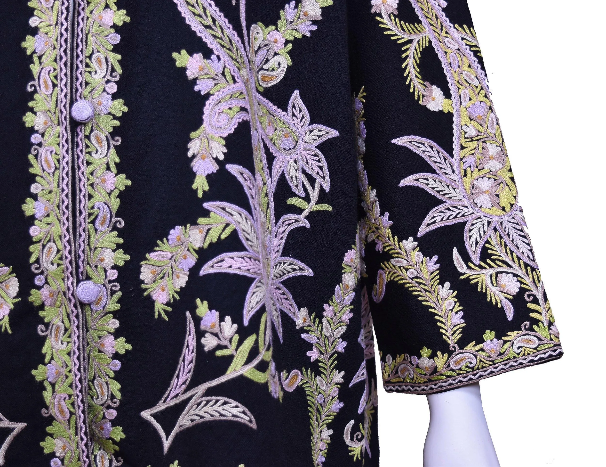 Asteria Black Jacket Dinner Cashmere Evening Dress Coat Paisley Hand Embroidered Kashmir