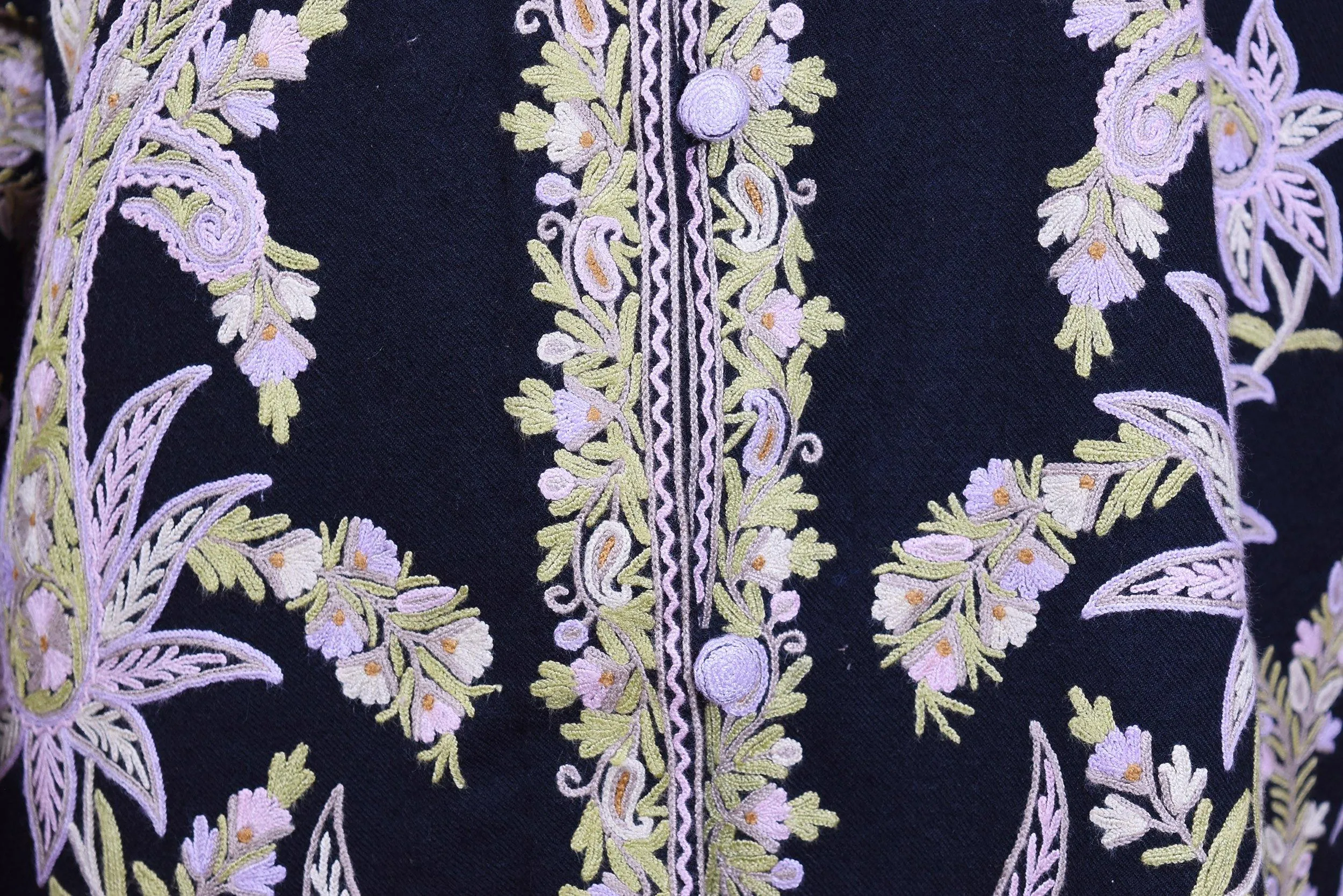 Asteria Black Jacket Dinner Cashmere Evening Dress Coat Paisley Hand Embroidered Kashmir