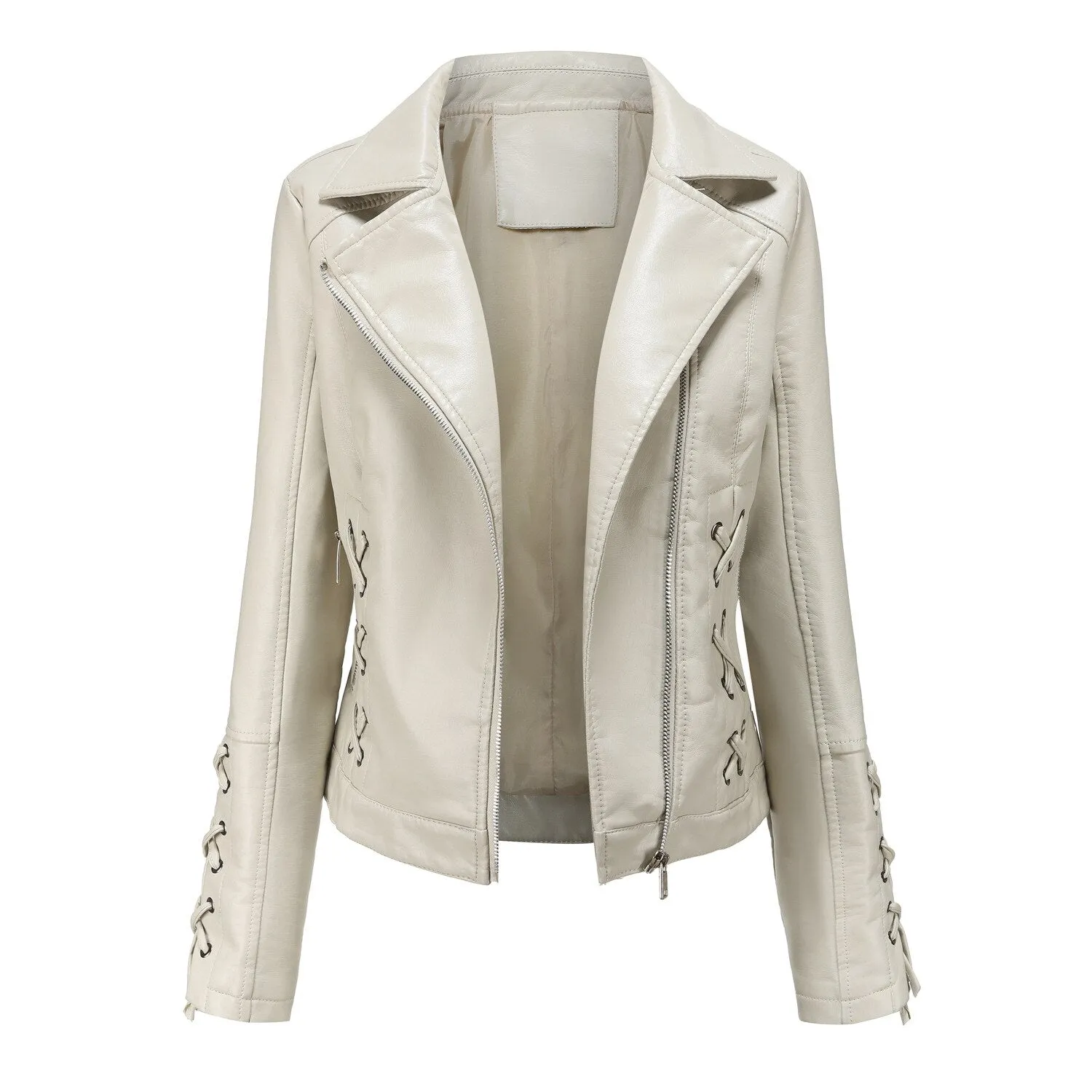 Autumn Women's Leather Jacket Slim Turn down Collar Short PU Leather