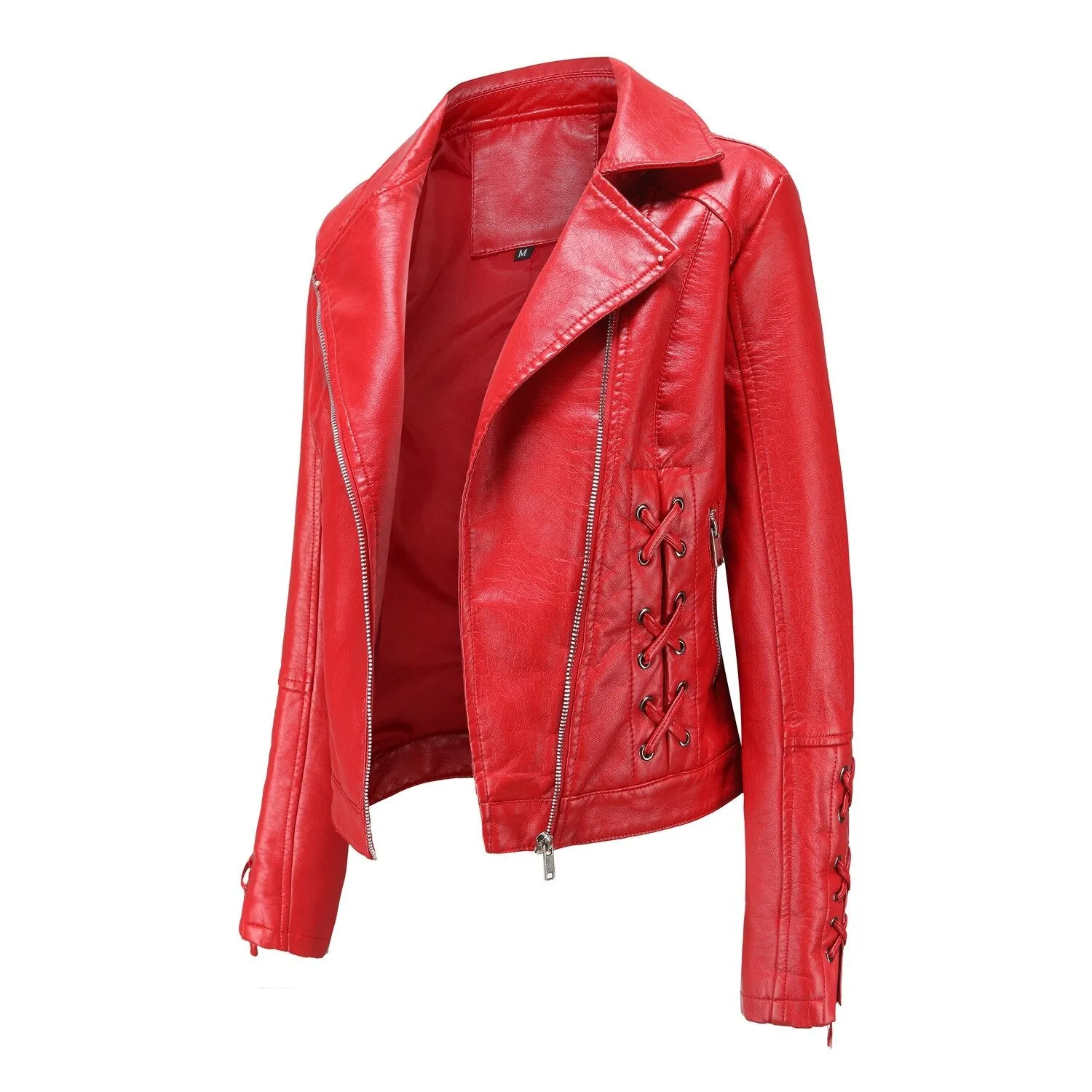 Autumn Women's Leather Jacket Slim Turn down Collar Short PU Leather