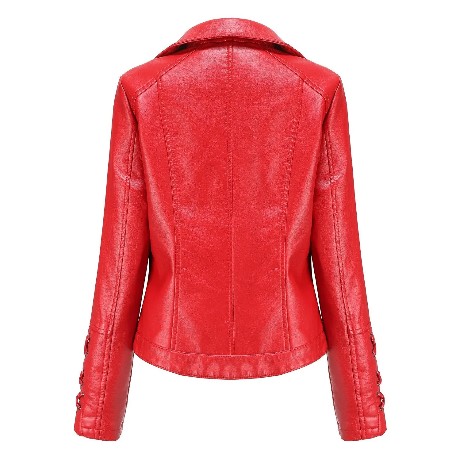 Autumn Women's Leather Jacket Slim Turn down Collar Short PU Leather