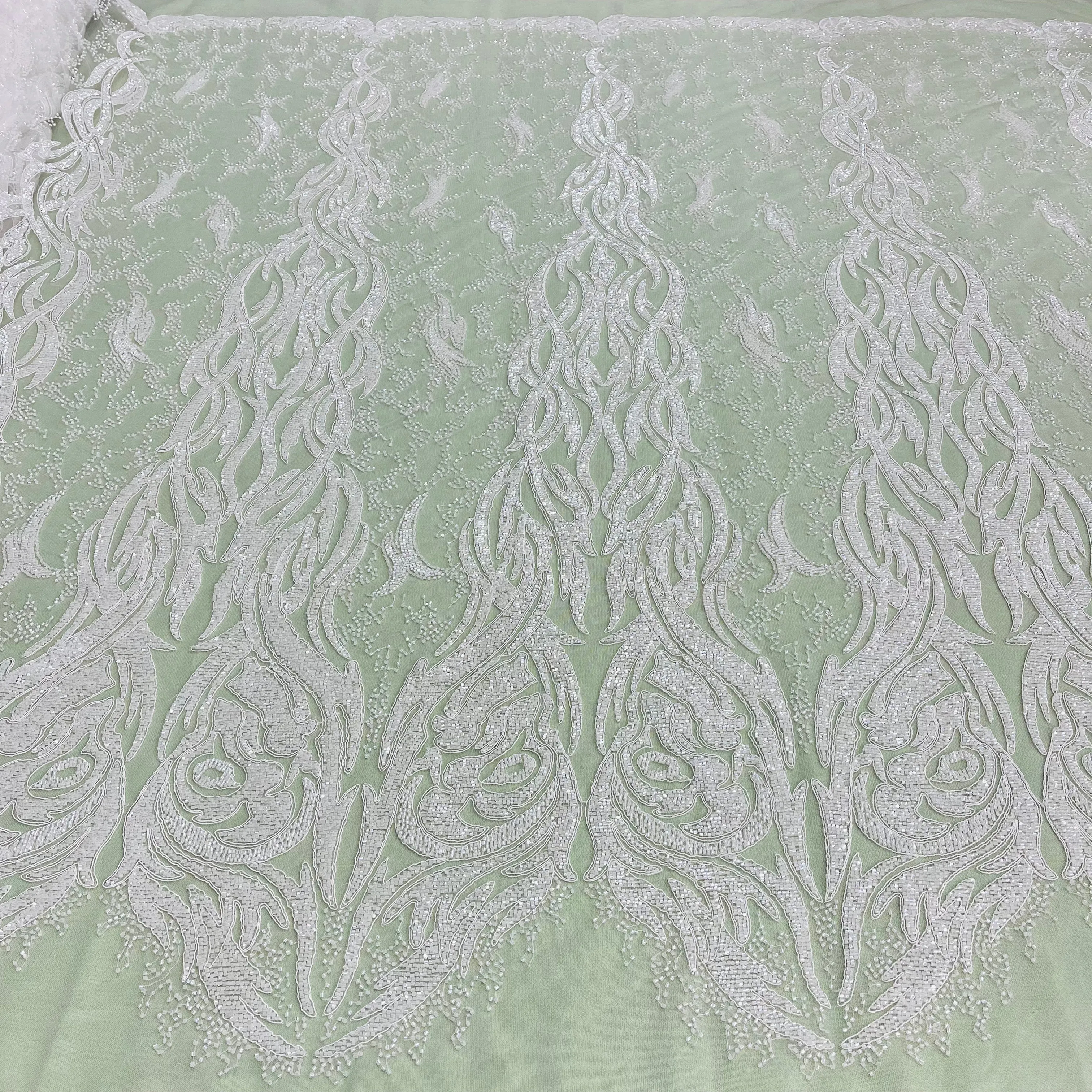 Beaded & Corded Bridal Lace Fabric Embroidered on 100% Polyester Net Mesh | Lace USA -GD-12622