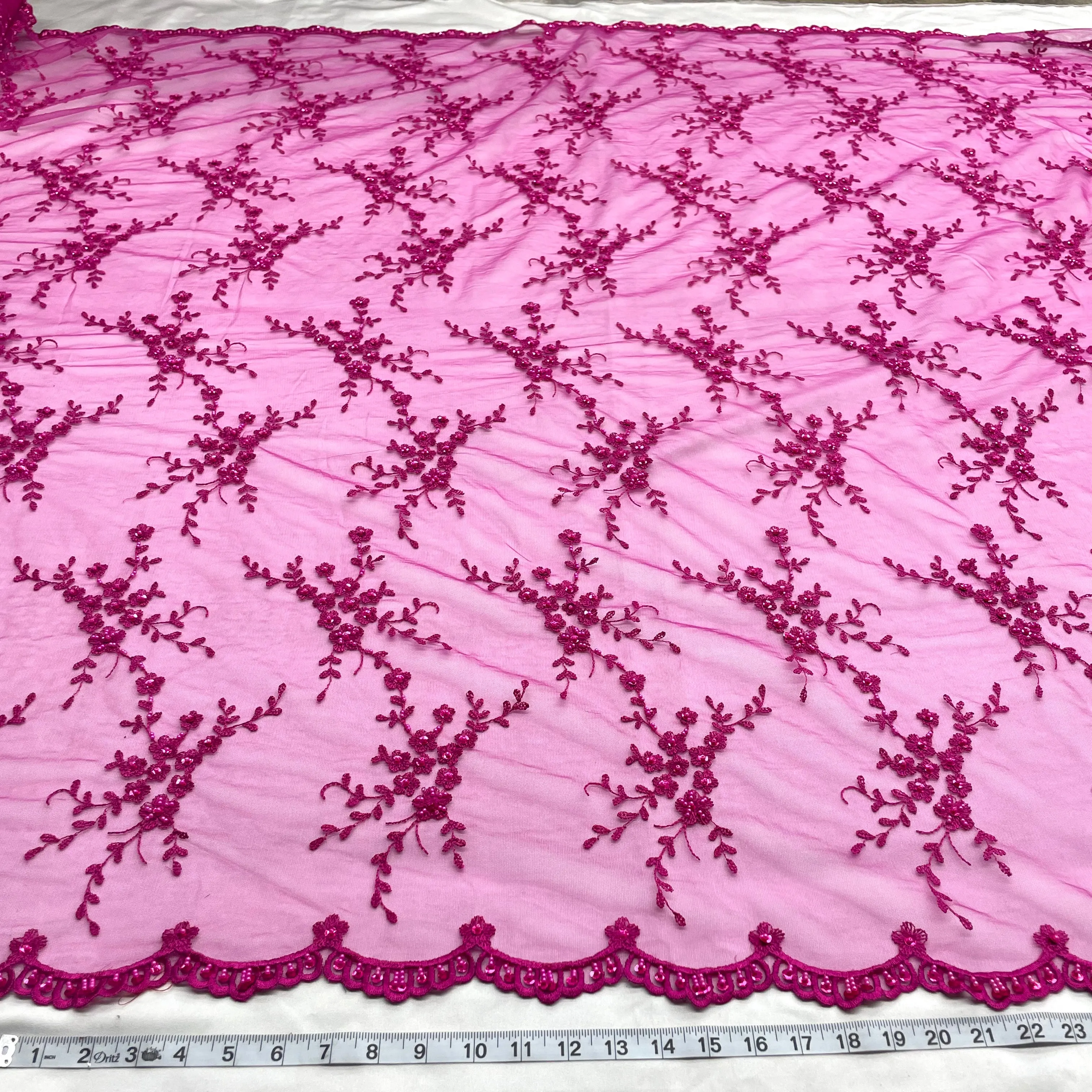 Beaded Lace Fabric Embroidered on 100% Polyester Net Mesh | Lace USA - 42003W-BP