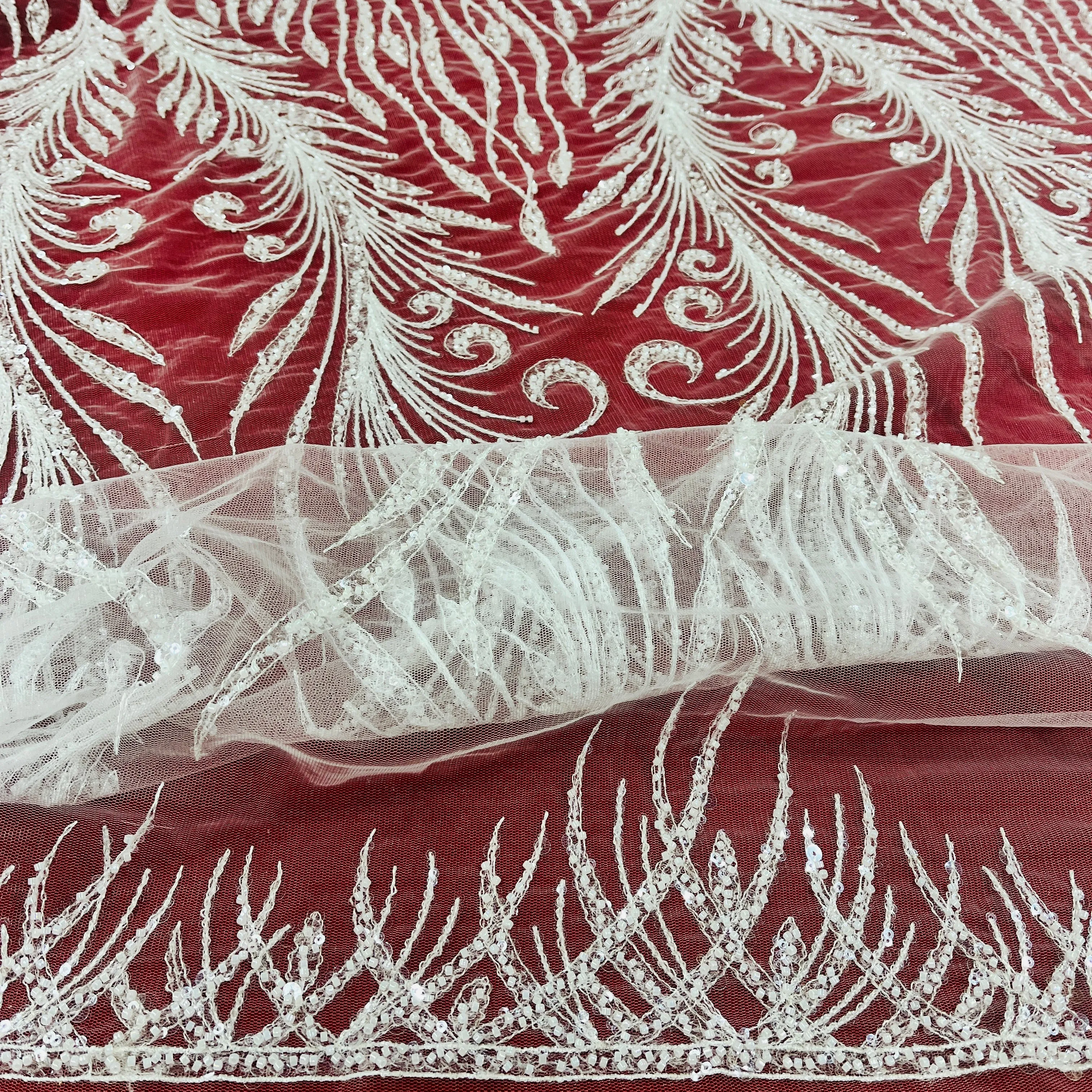 Beaded Lace Fabric Embroidered on 100% Polyester Net Mesh | Lace USA - GD-3785