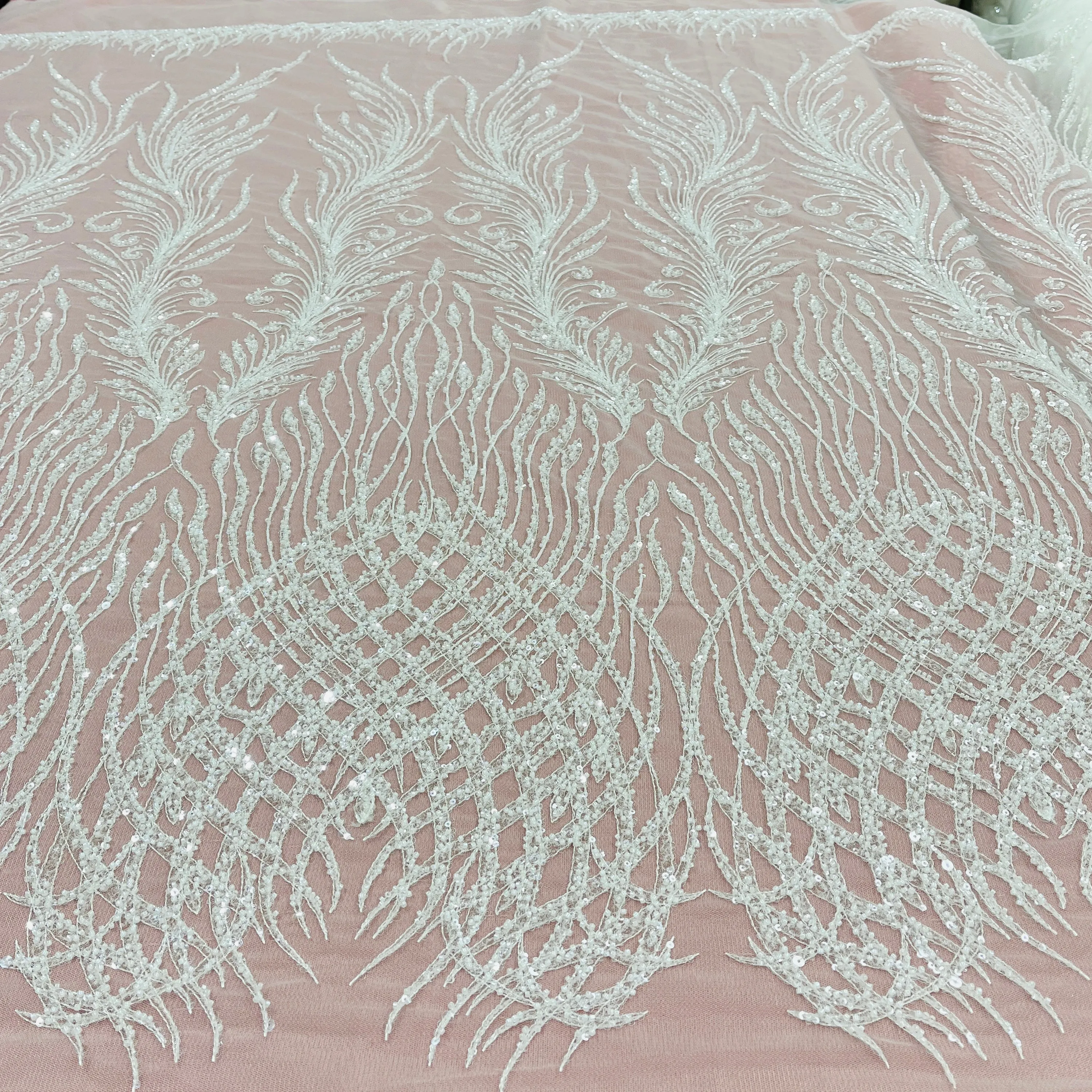 Beaded Lace Fabric Embroidered on 100% Polyester Net Mesh | Lace USA - GD-3785