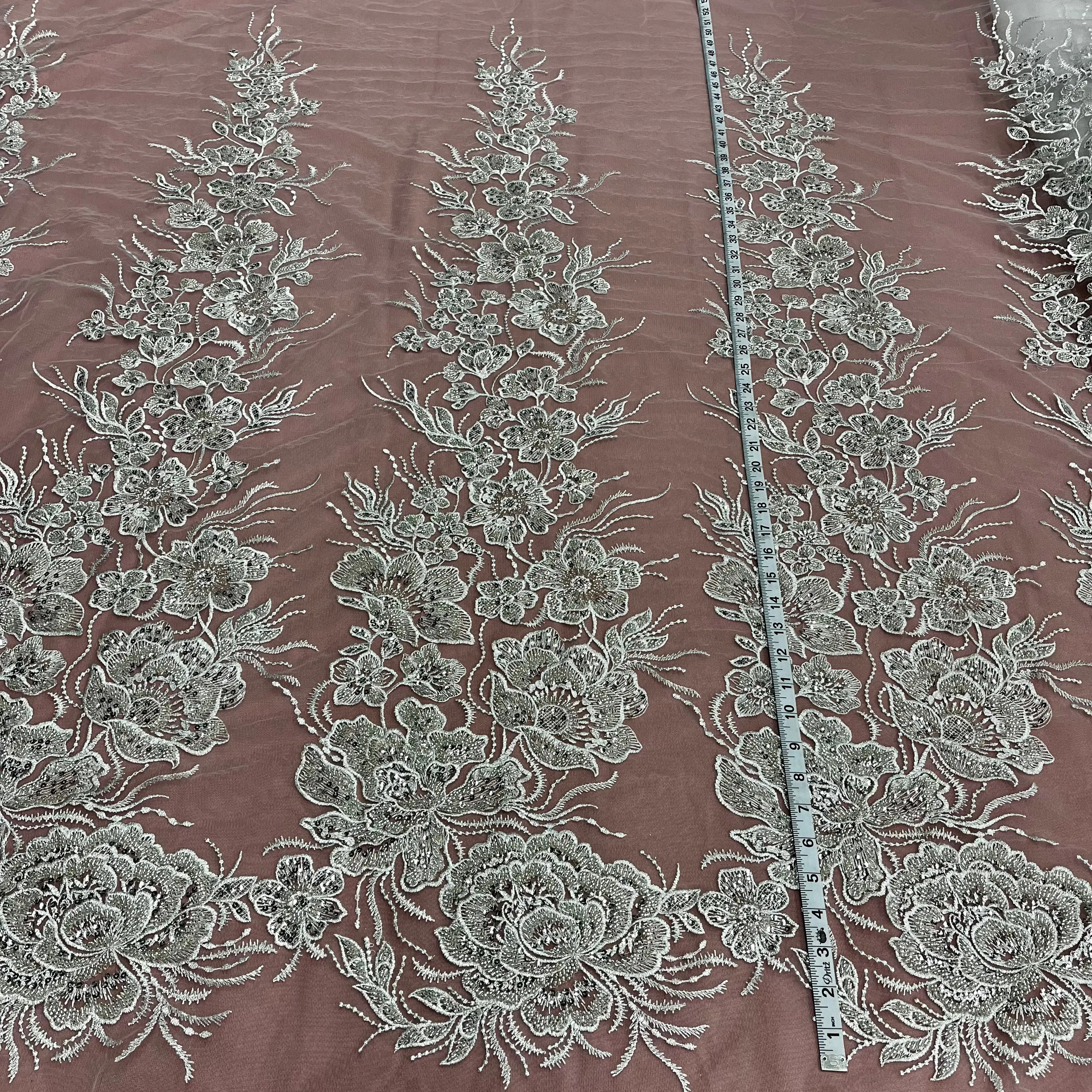 Beaded Lace Fabric Embroidered on 100% Polyester Net Mesh | Lace USA - GD-67313