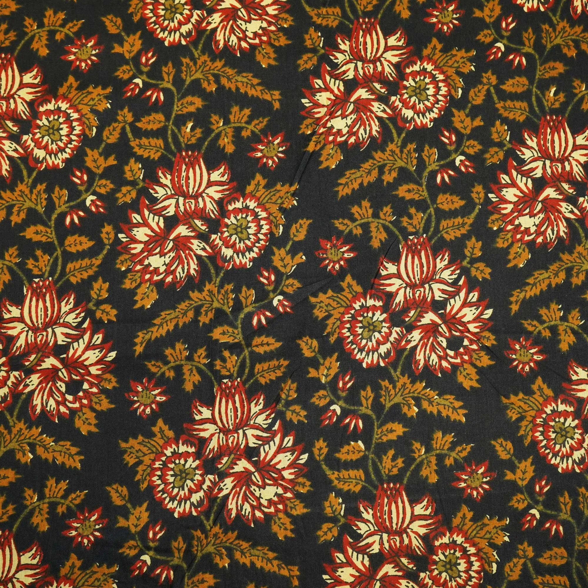 Black Floral Ajrakh Print Cotton Fabric MFL-23713