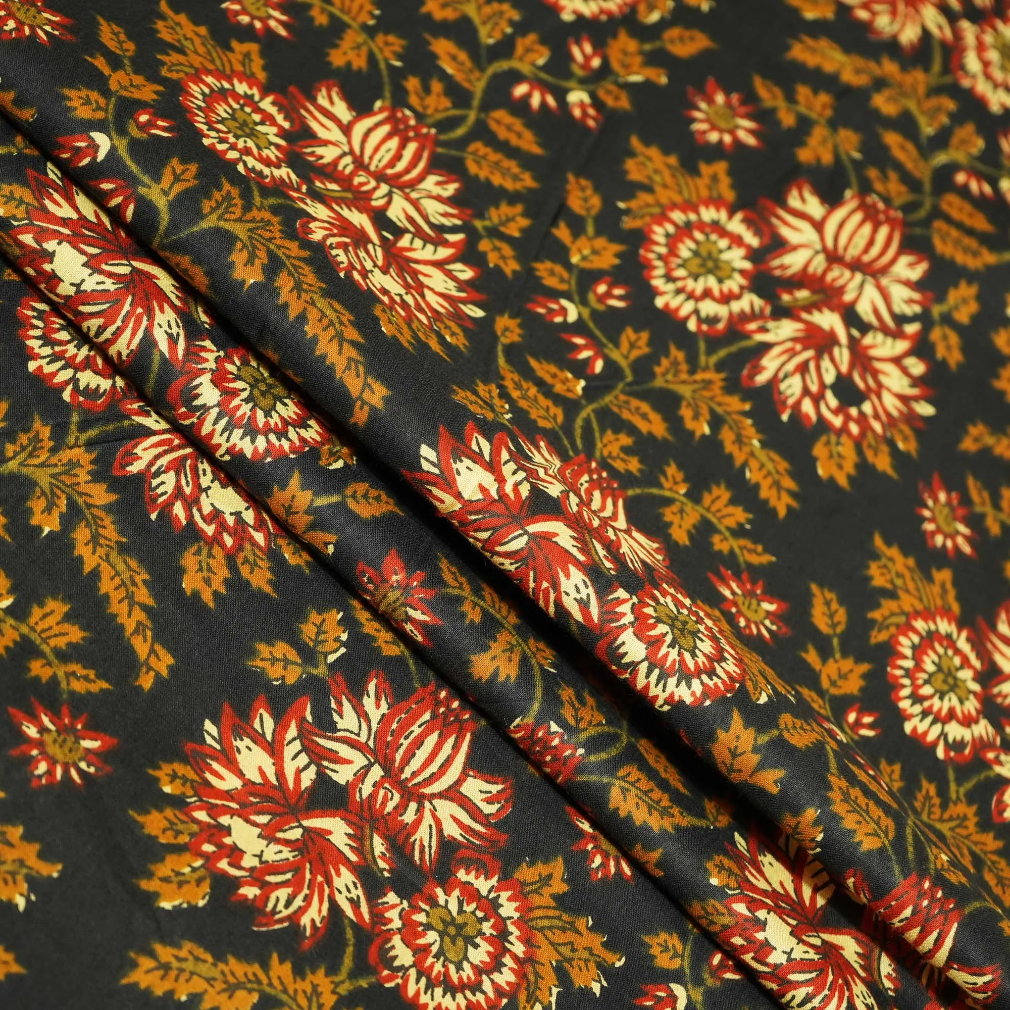 Black Floral Ajrakh Print Cotton Fabric MFL-23713