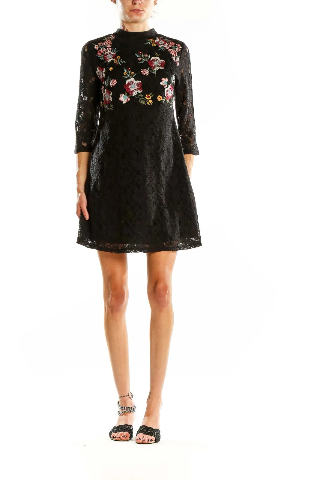 Black Floral Embroidered Lace Dress