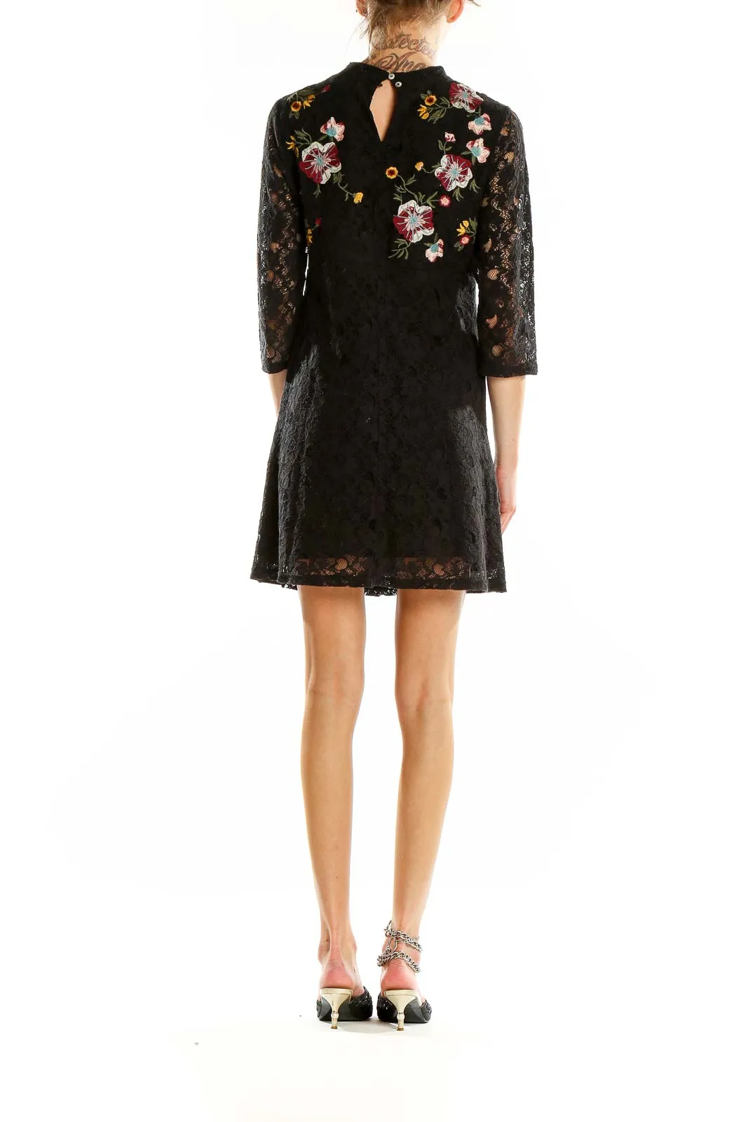 Black Floral Embroidered Lace Dress