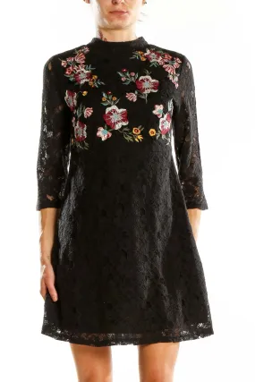 Black Floral Embroidered Lace Dress