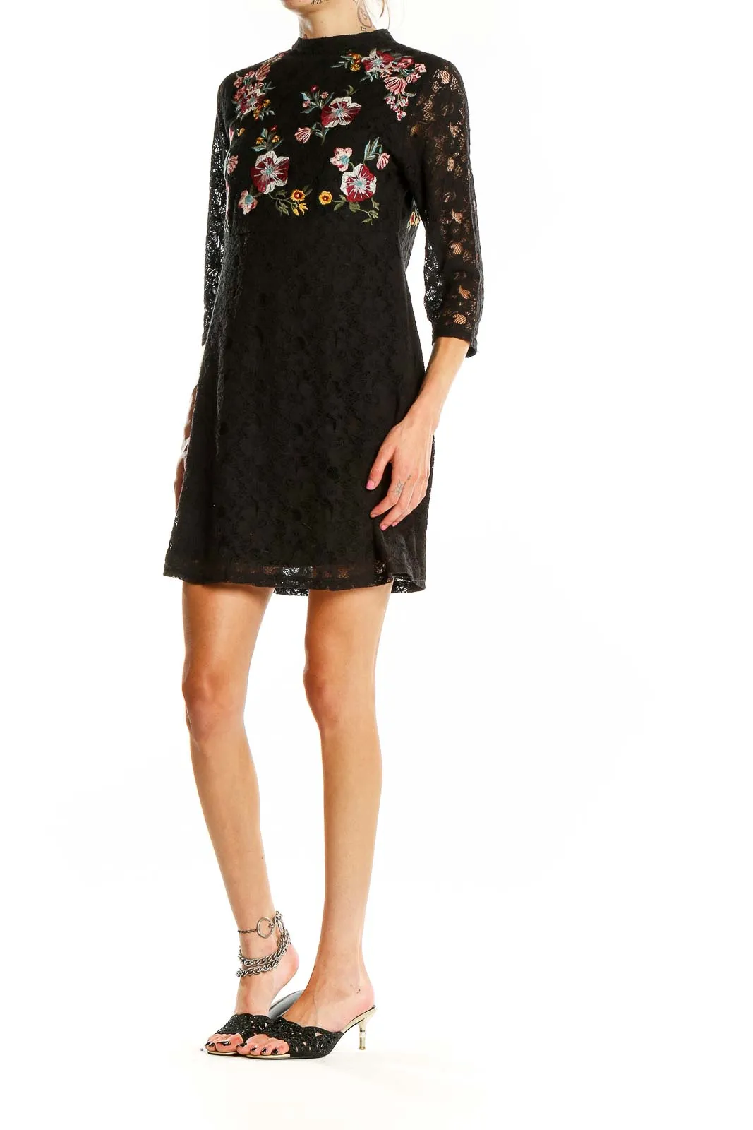 Black Floral Embroidered Lace Dress