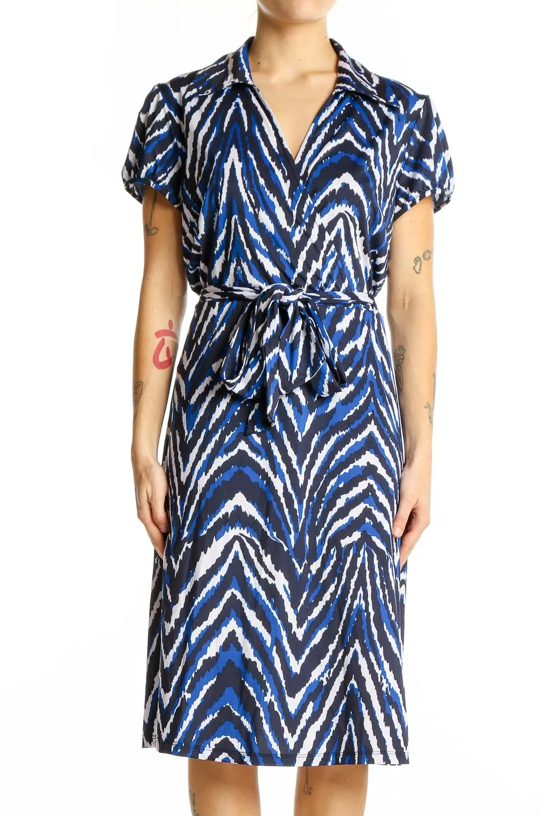 Blue Zebra Print Wrap Dress