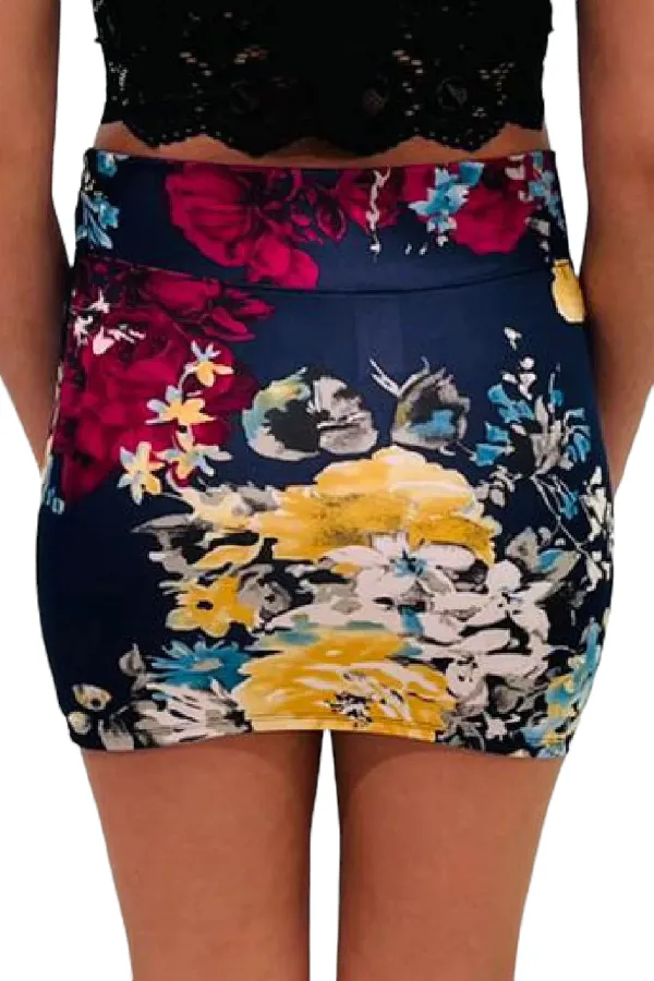 Bouquet of Flowers Print Mini Skirt
