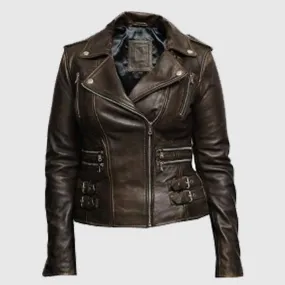 Buy Women's Genuine Fashion Leather Biker Jacket Fitted Brando Vintage Rock