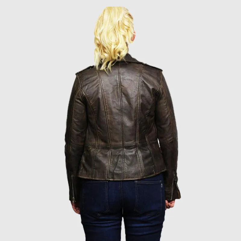 Buy Women's Genuine Fashion Leather Biker Jacket Fitted Brando Vintage Rock