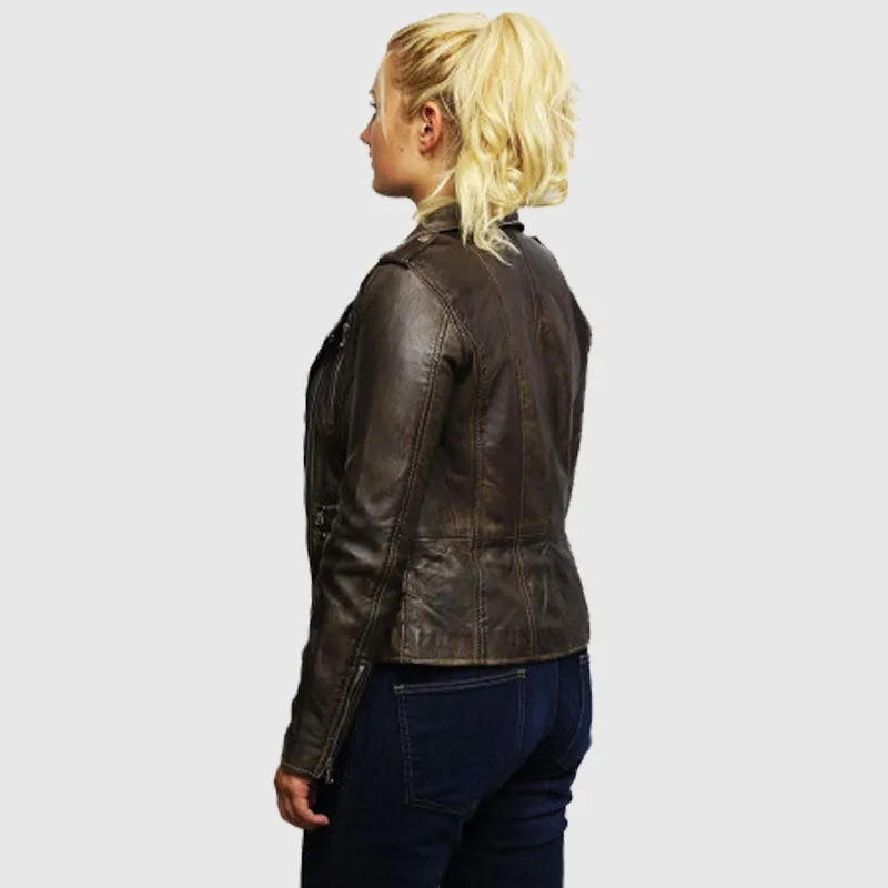 Buy Women's Genuine Fashion Leather Biker Jacket Fitted Brando Vintage Rock
