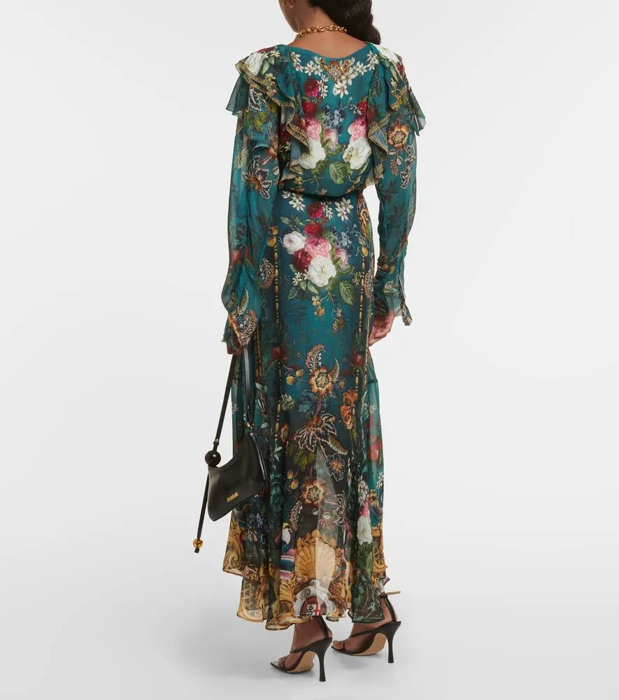 Camilla Ruffled silk midi wrap dress