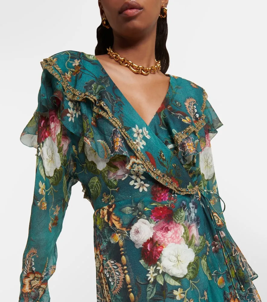 Camilla Ruffled silk midi wrap dress