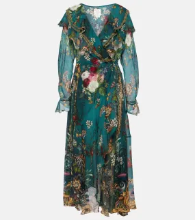Camilla Ruffled silk midi wrap dress