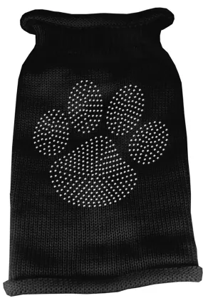 Clear Rhinestone Paw Knit Pet Sweater XS Black