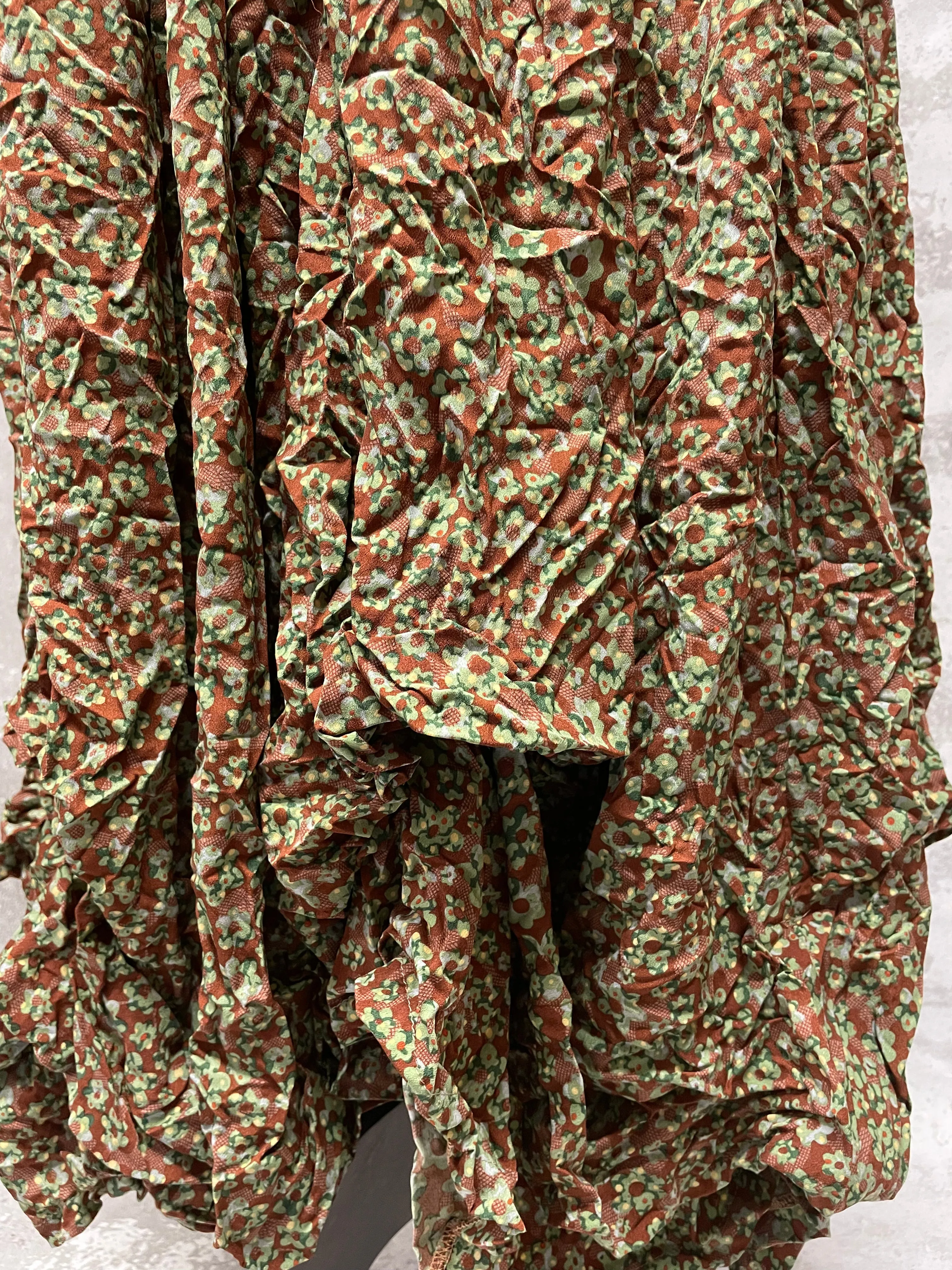Copper and green crushed floral rouch skirt