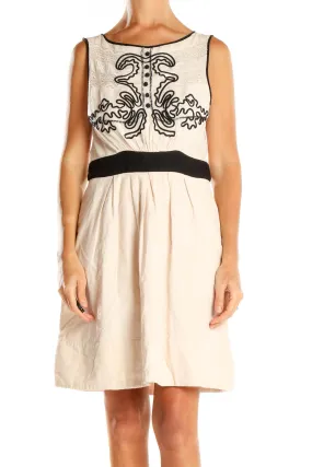 Cream Embroidered Sleeveless Dress