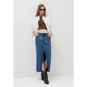 Dark Wash Front Slit Denim Skirt