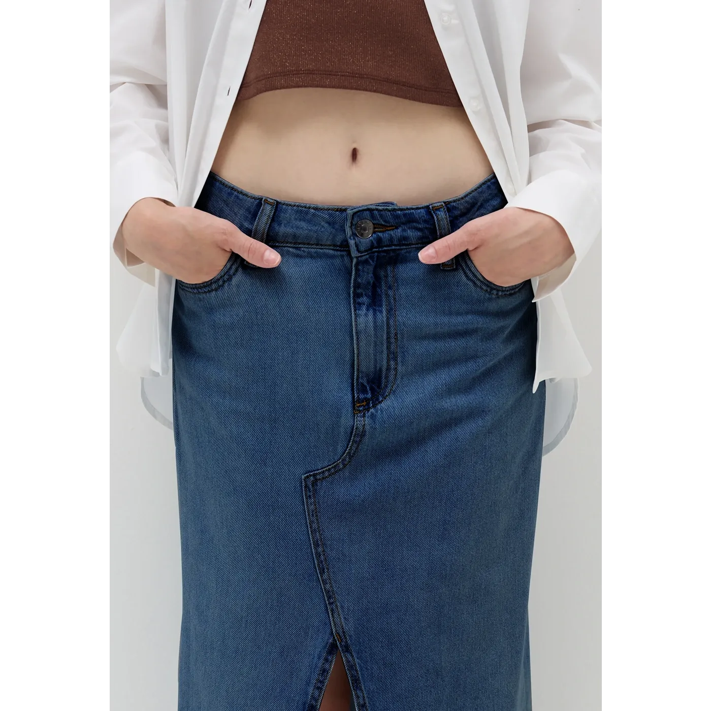 Dark Wash Front Slit Denim Skirt