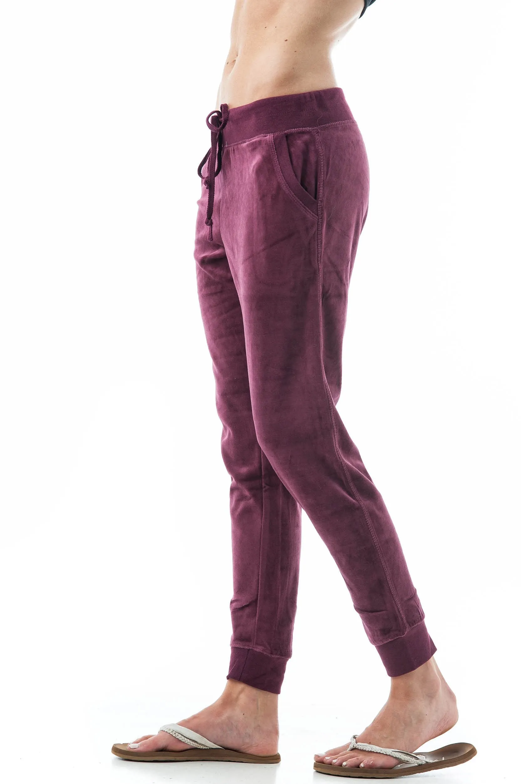 Drawstring Velvet Velour Front Slant Pockets Casual Joggers Pants