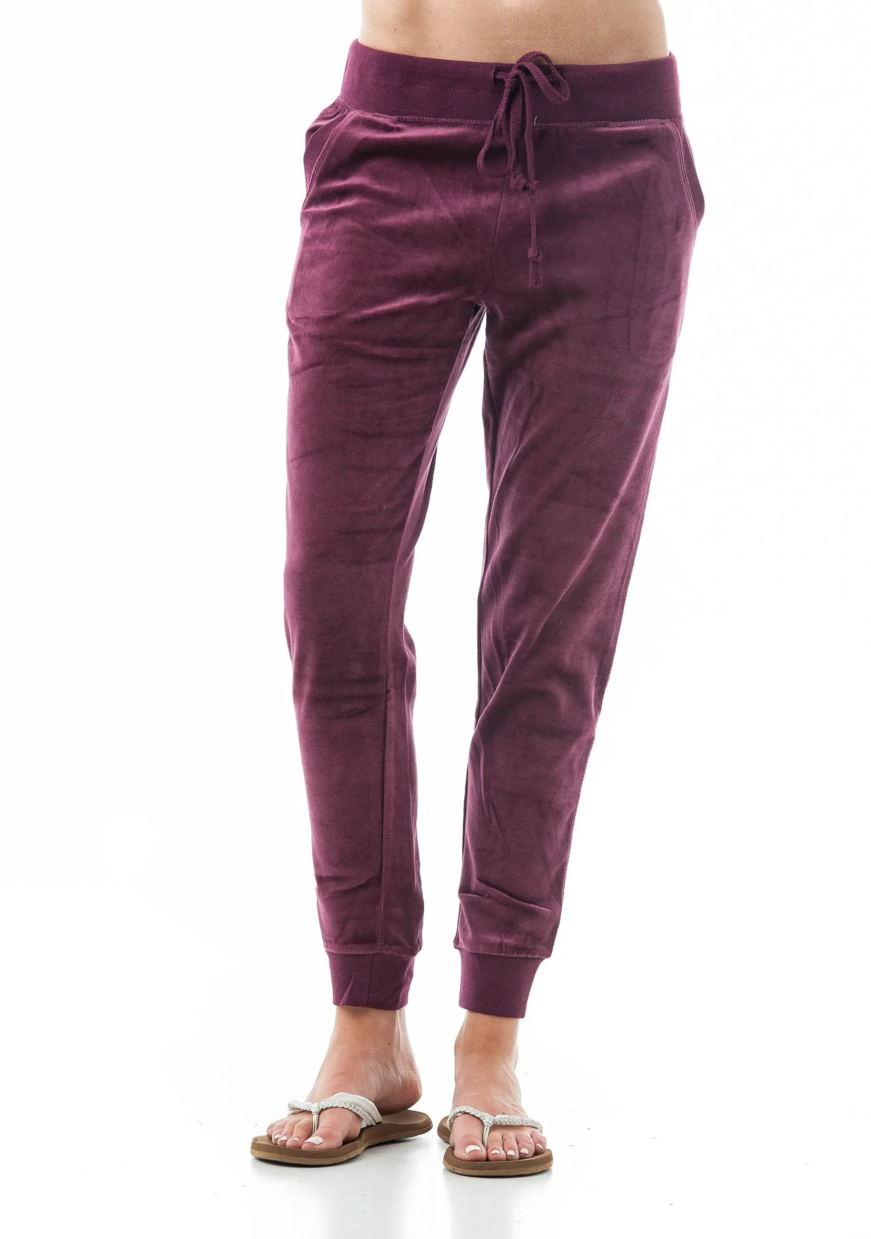 Drawstring Velvet Velour Front Slant Pockets Casual Joggers Pants