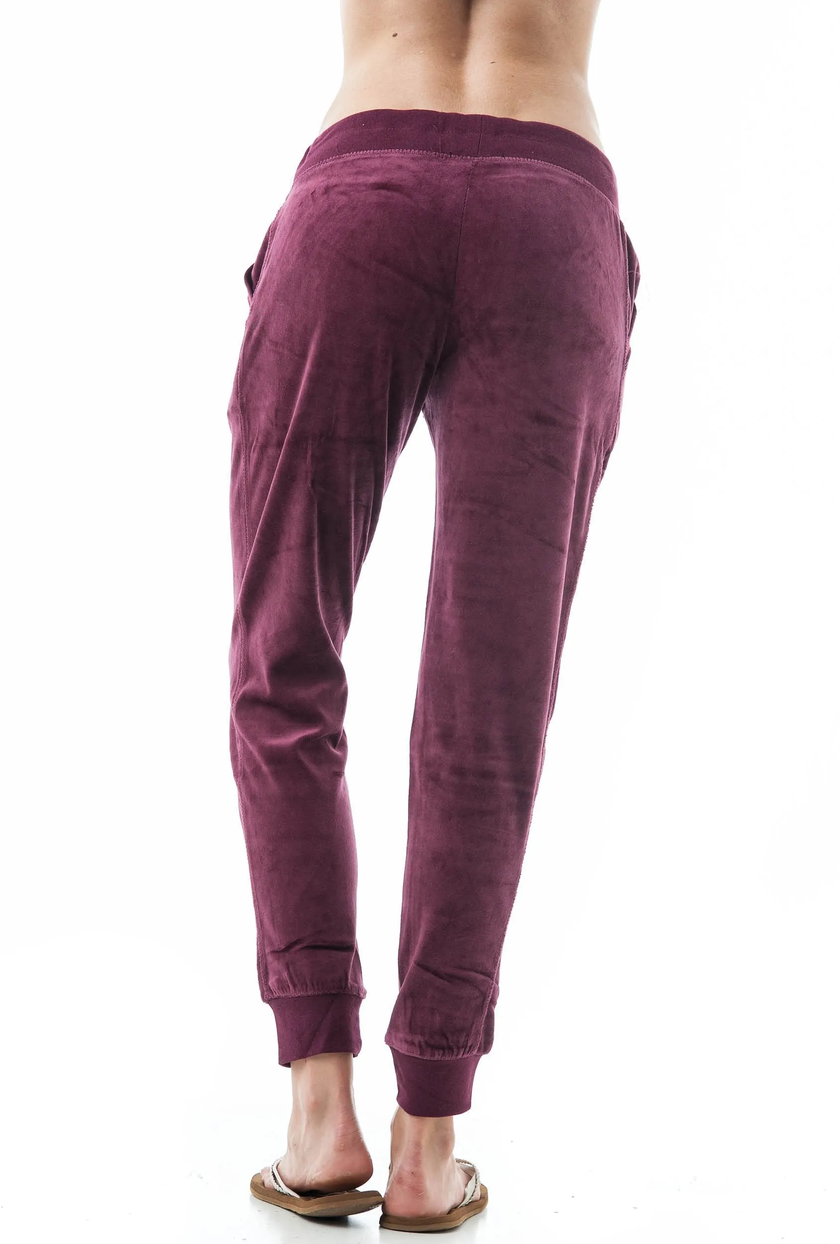 Drawstring Velvet Velour Front Slant Pockets Casual Joggers Pants