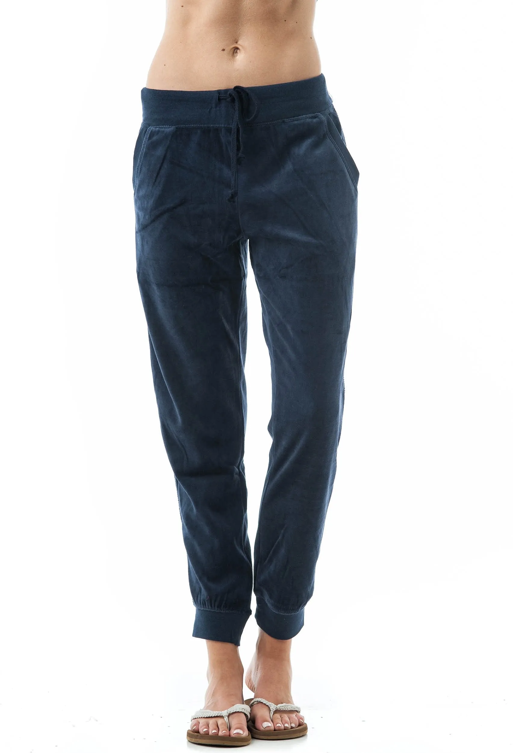 Drawstring Velvet Velour Front Slant Pockets Casual Joggers Pants