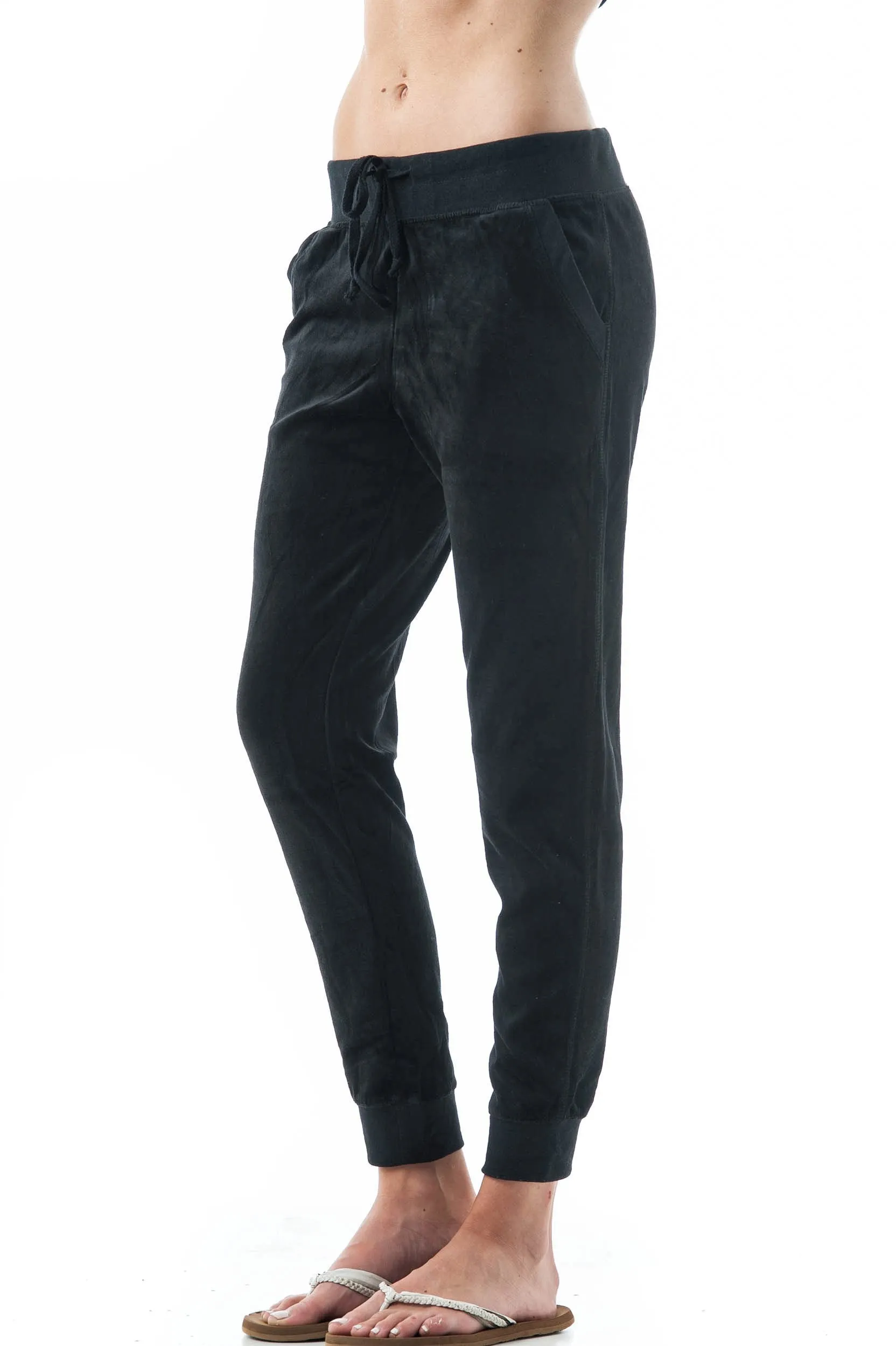 Drawstring Velvet Velour Front Slant Pockets Casual Joggers Pants