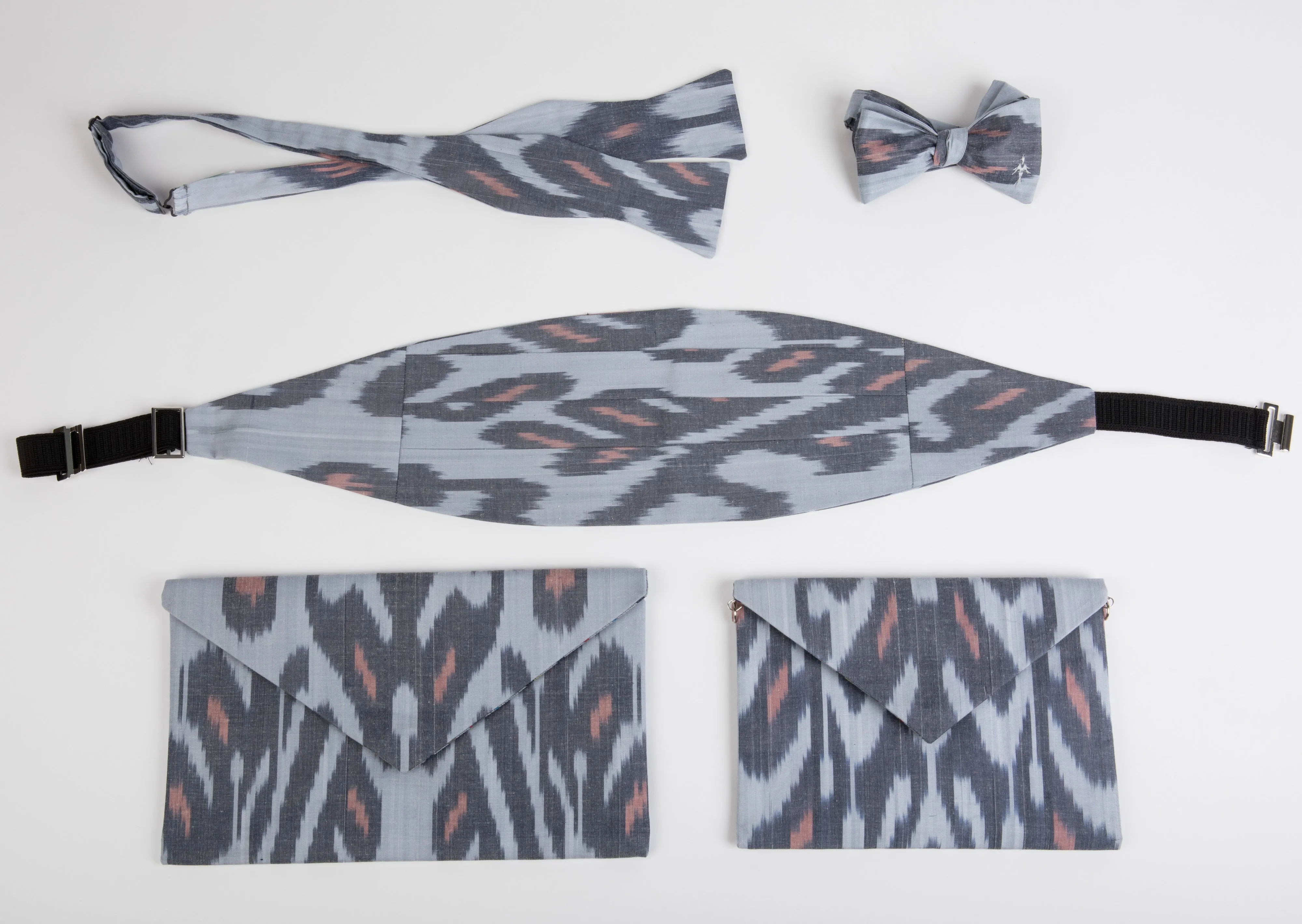 Edisto Silk Ikat Cummerbund - Grey, Blush Pink